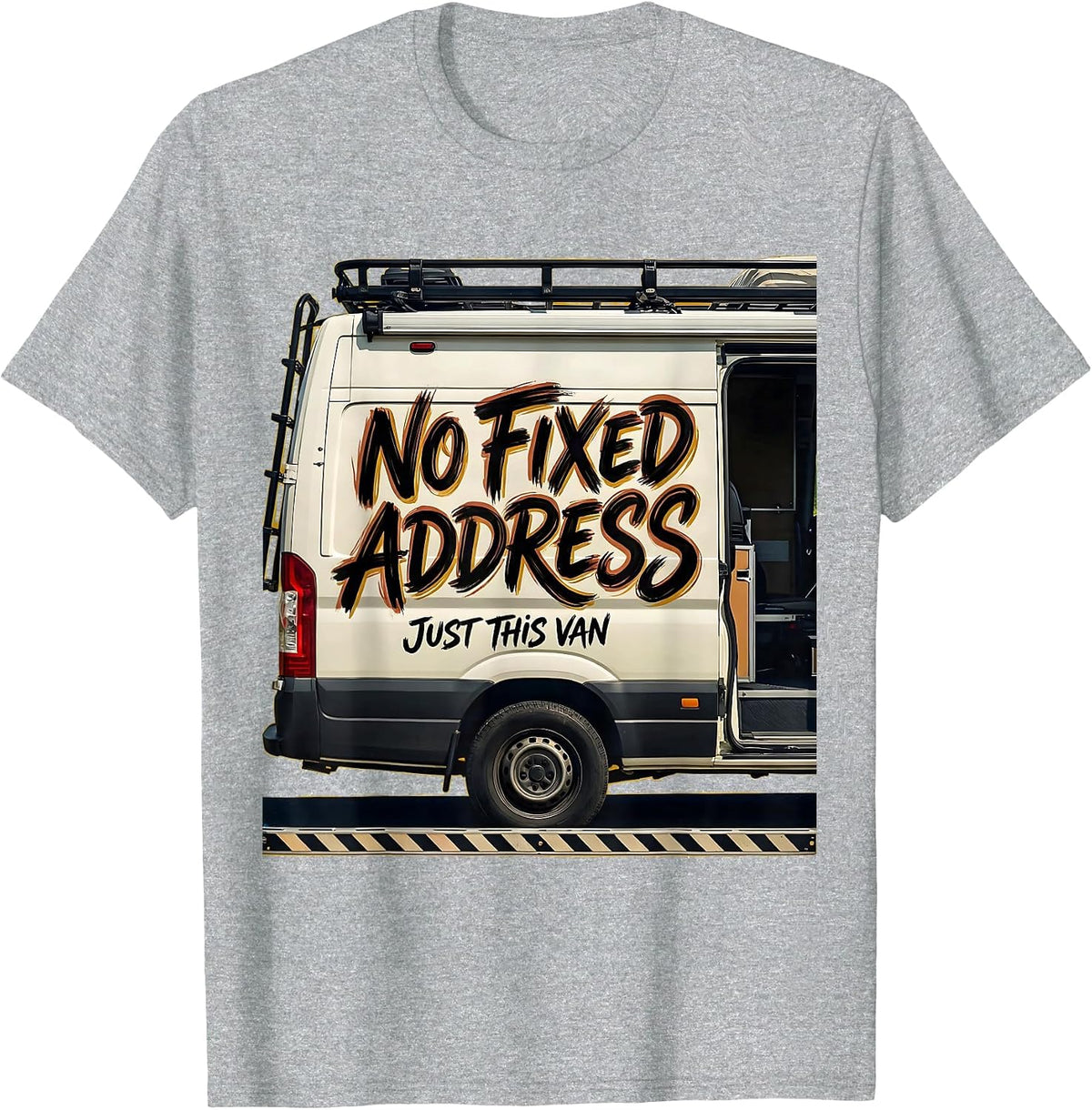 Men's No Fixed Address, Just This Van Vintage Van Life Nomad Road T-Shirt - Heather Grey