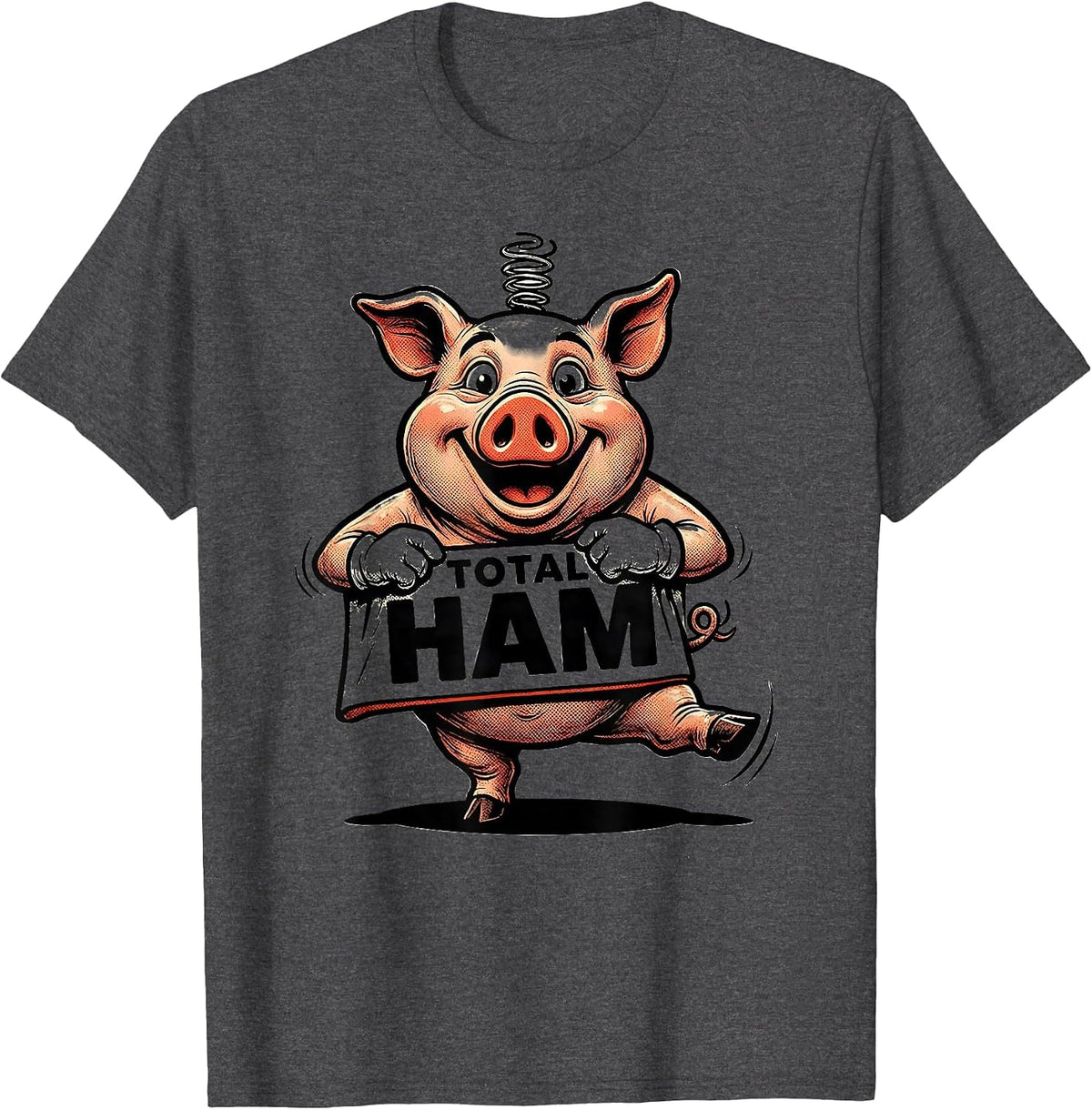 Total Ham Retro Cartoon Pig Lover Farm Animal Humor T-Shirt - Dark Heather Grey