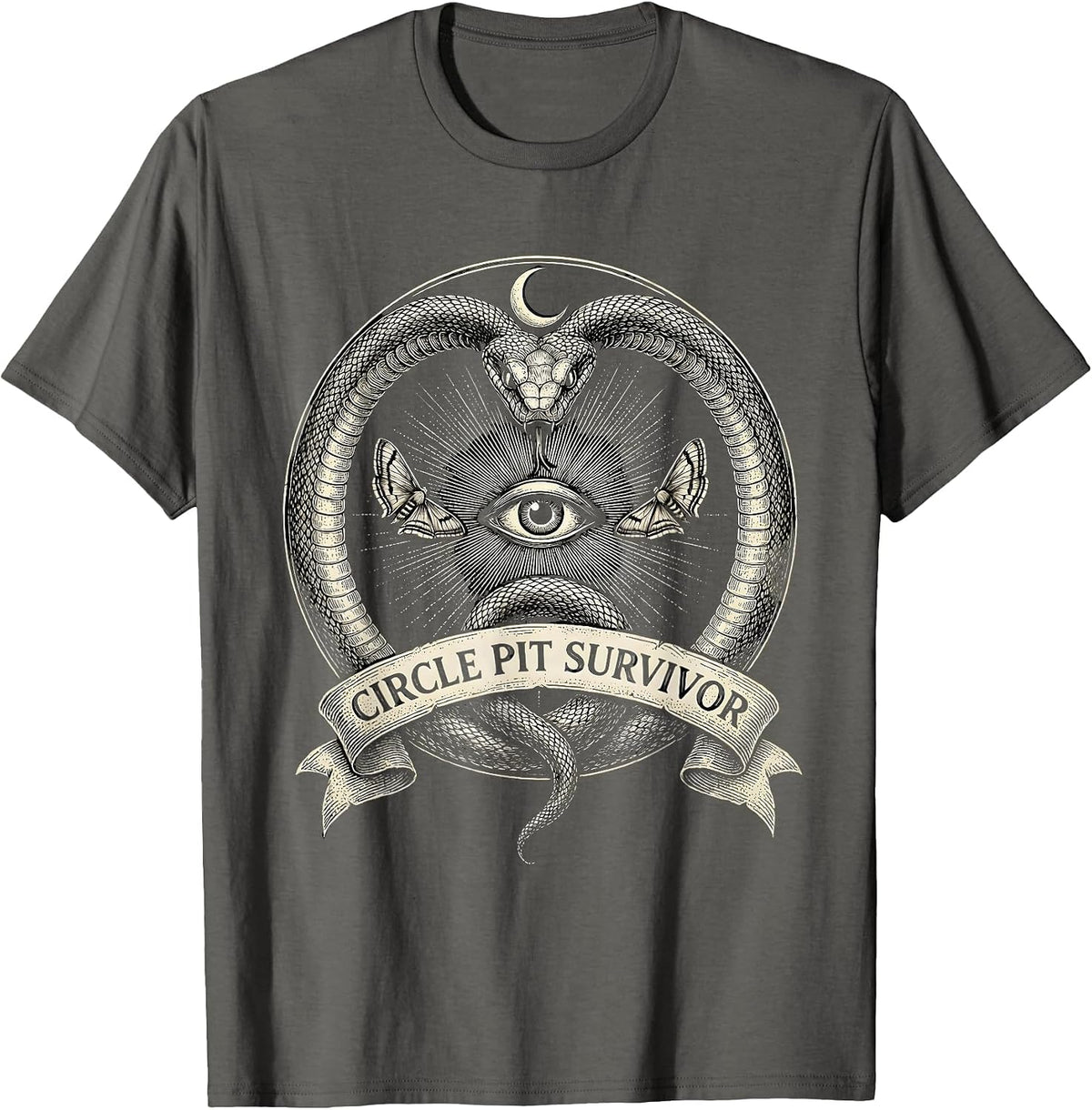 Men's Circle Pit Survivor Metal Band Graphic Design T-Shirt - Asphalt Grey
