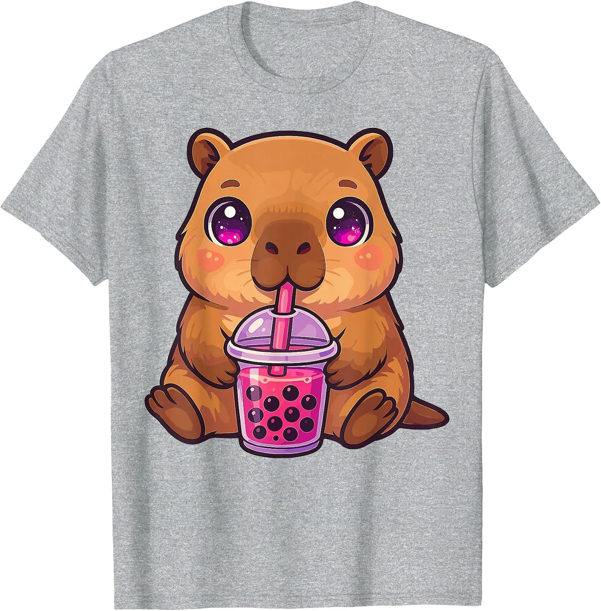 Capybara with Bubble Tea Boba Tea Cute T-Shirt - Heather Grey