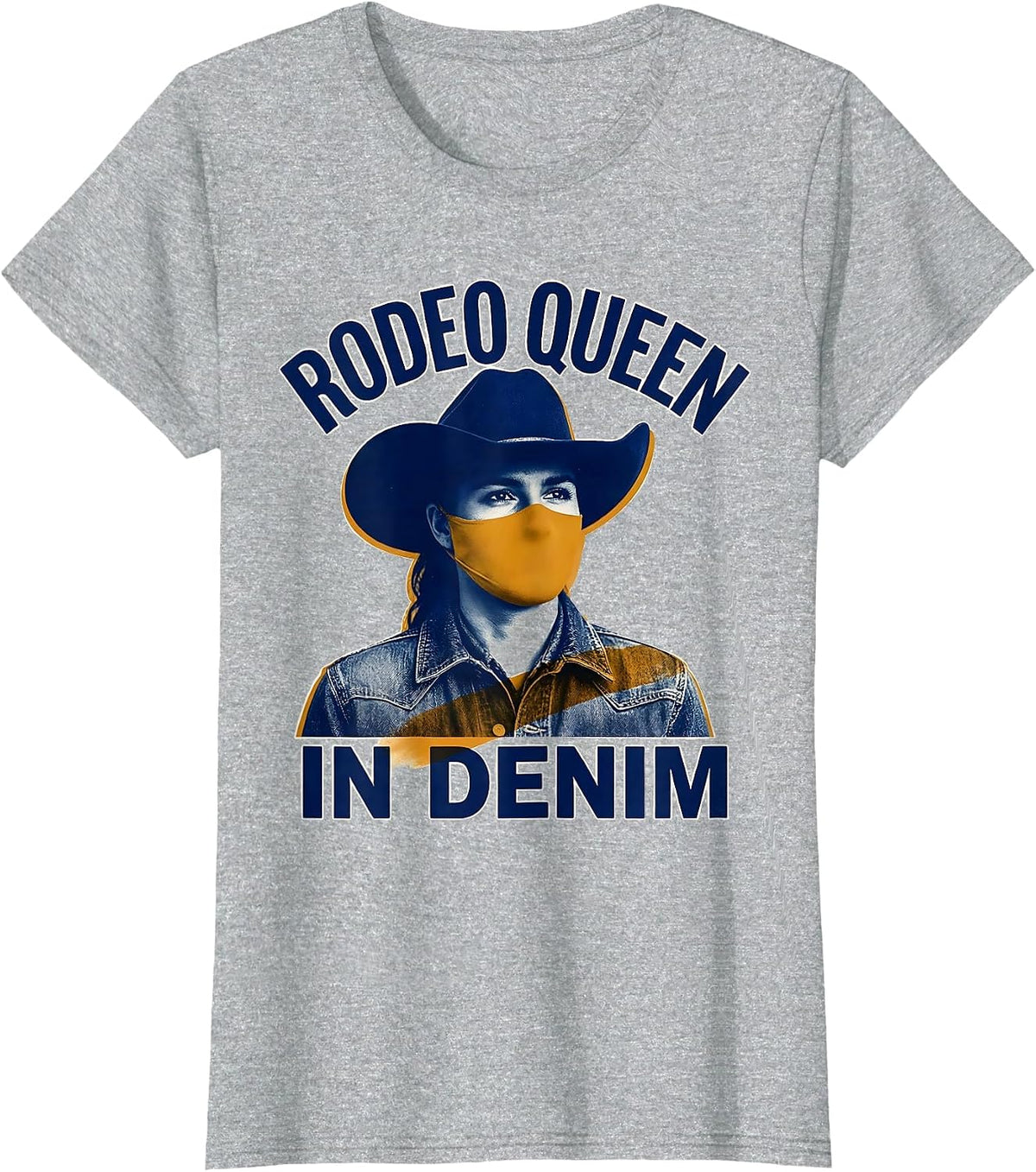 Rodeo Queen In Denim Cowgirl Design T-Shirt - Heather Grey