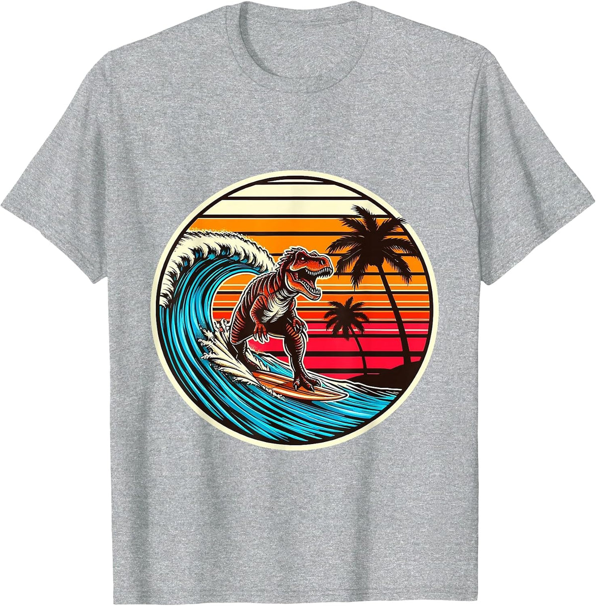 Surfing Trex Hawaiian Dinosaur Surfboard Retro Surf Lovers T-Shirt - Heather Grey