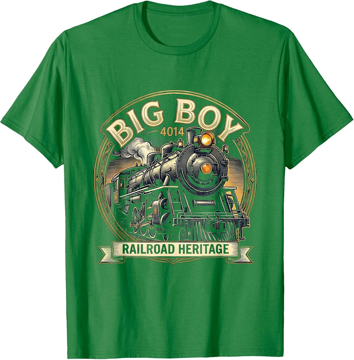 Men's Big Boy 4014 Steam Locomotive Vintage Railroad Enthusiast T-Shirt - Kelly Green