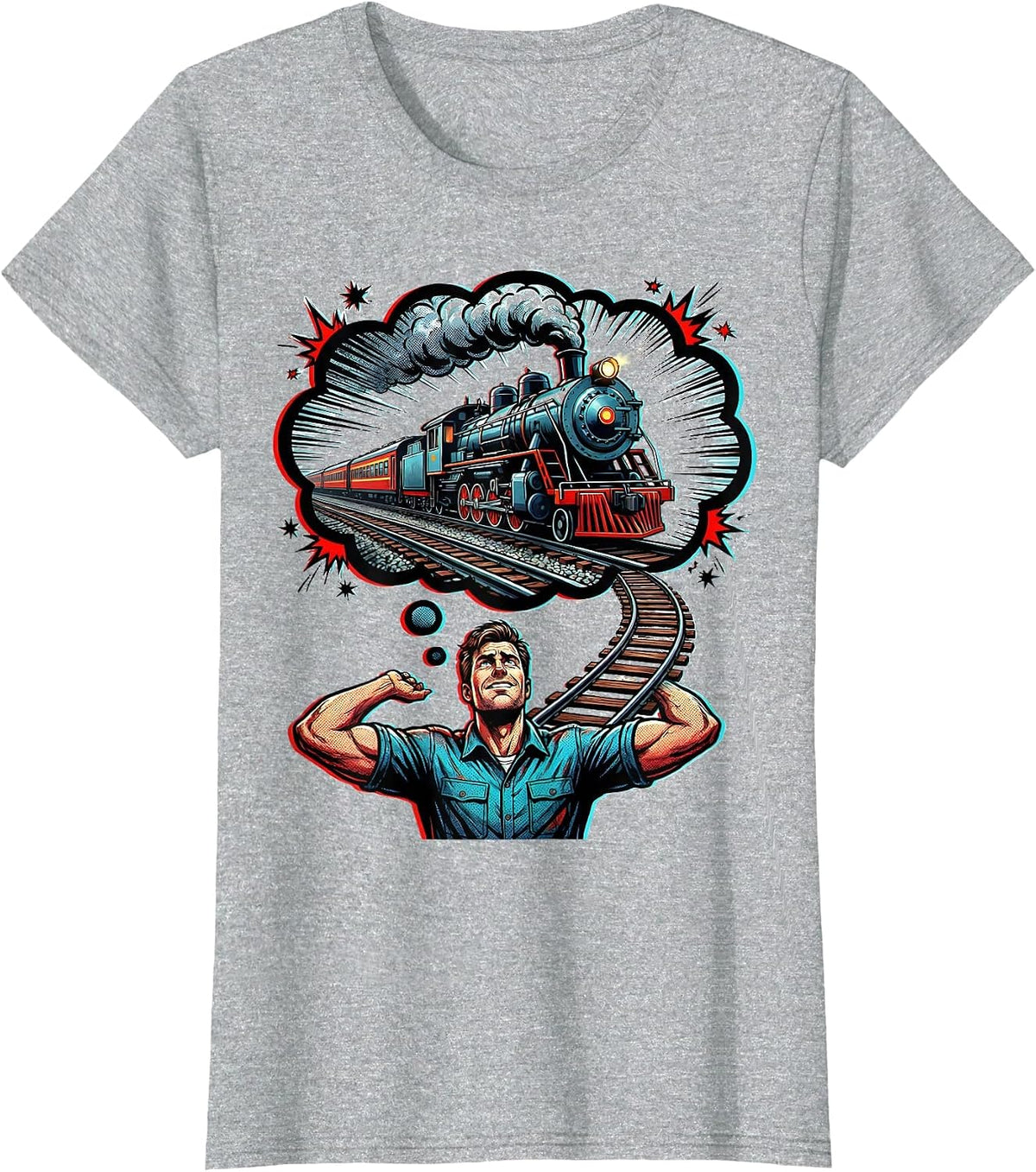 Confident Train Enthusiast Pop Art Hobbyist Humor T-Shirt - Heather Grey