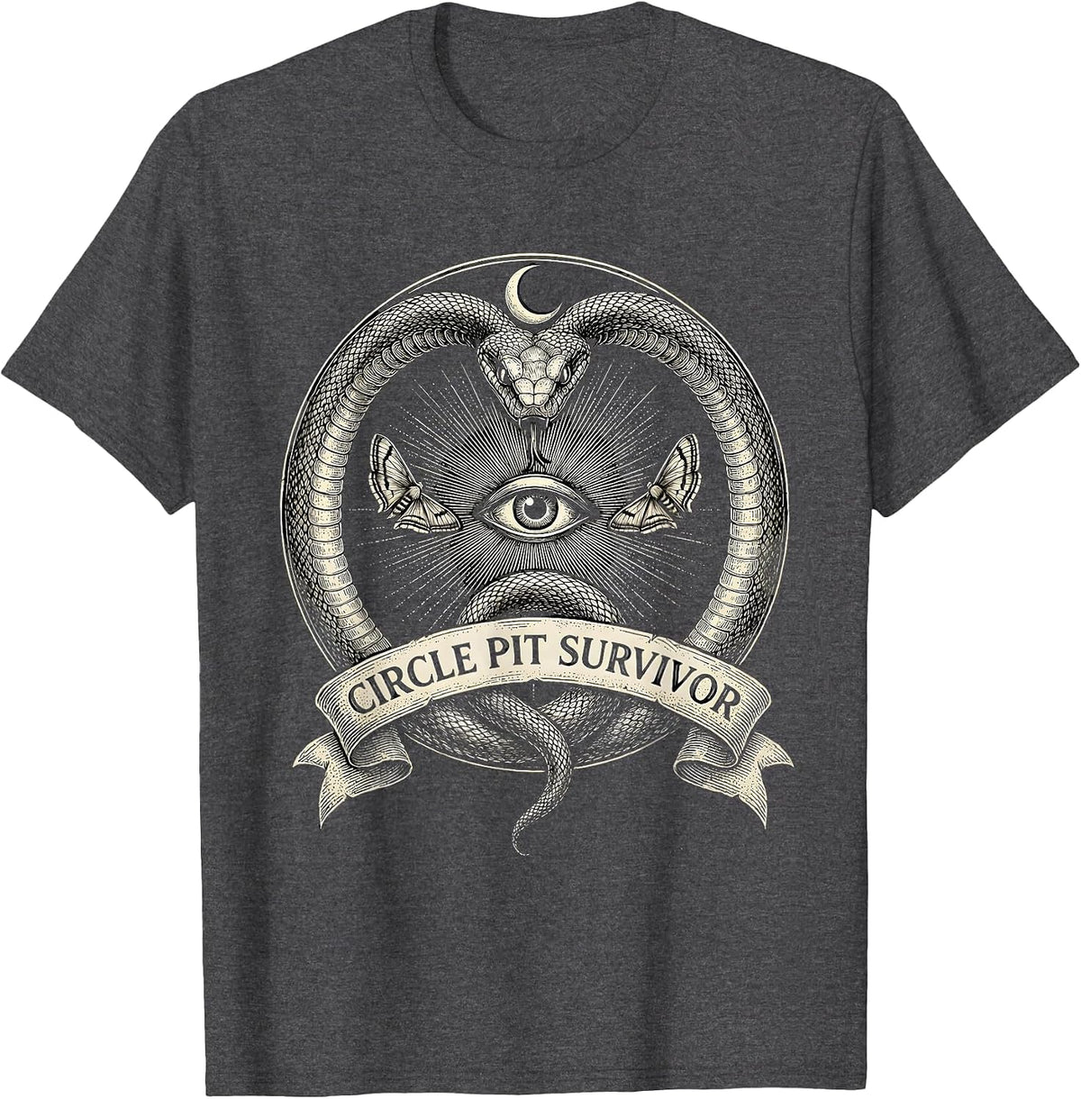Men's Circle Pit Survivor Metal Band Graphic Design T-Shirt - Dark Heather Grey