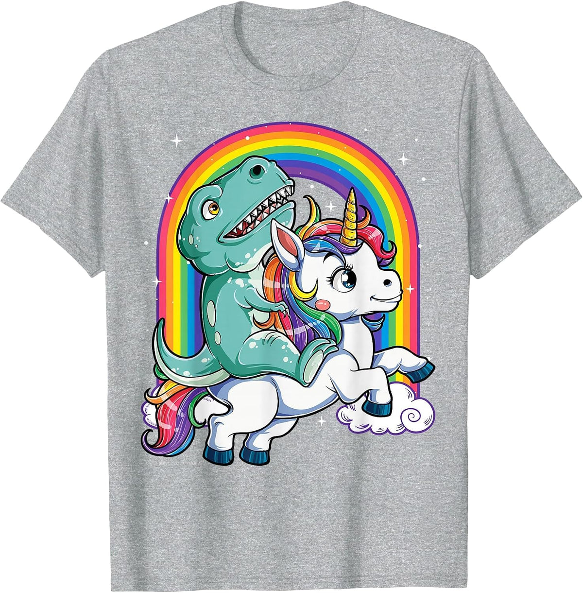 Dinosaur Riding Unicorn Funny T-rex Boys Men Rainbow Galaxy T-Shirt - Heather Grey