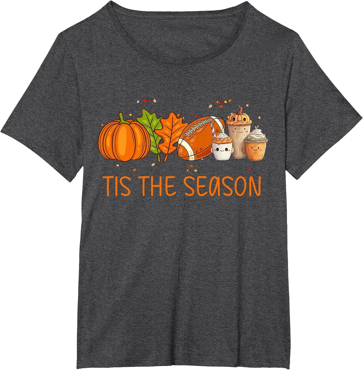 Tis The Season Football Pumpkin Spice Everything Fall T-Shirt - Dark Heather Grey
