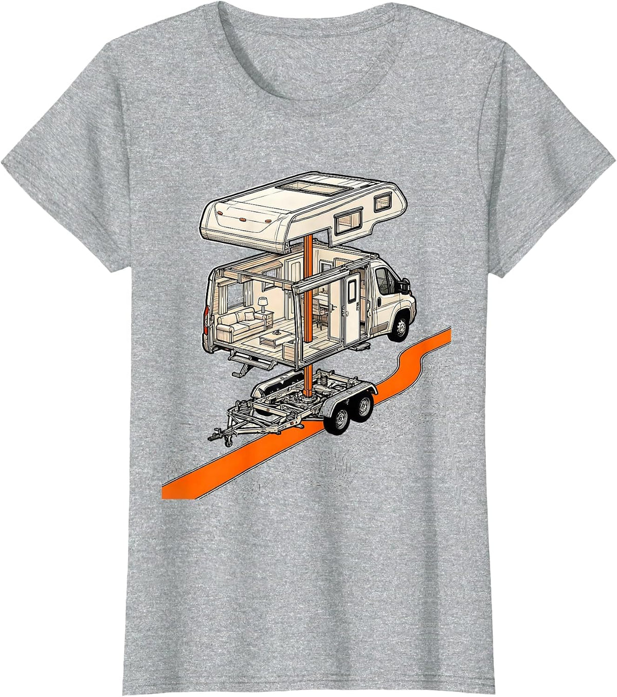 Camper Van Exploded View Retro Van Life Nomads T-Shirt - Heather Grey