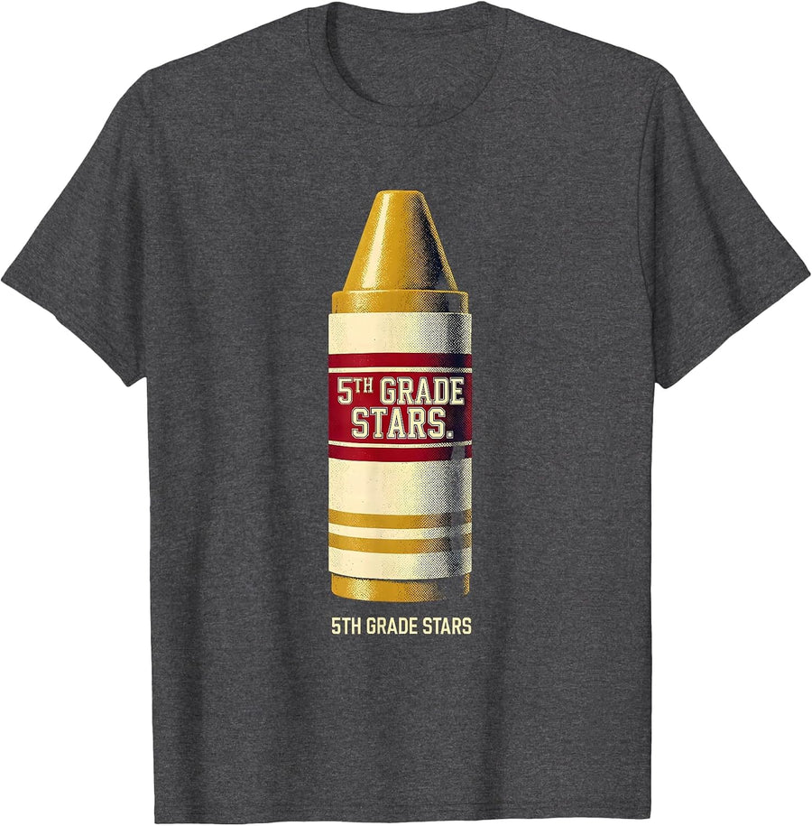 Men's 5th Grade Stars Sports Team Teacher Back To School Crew T-Shirt - Dark Heather Grey