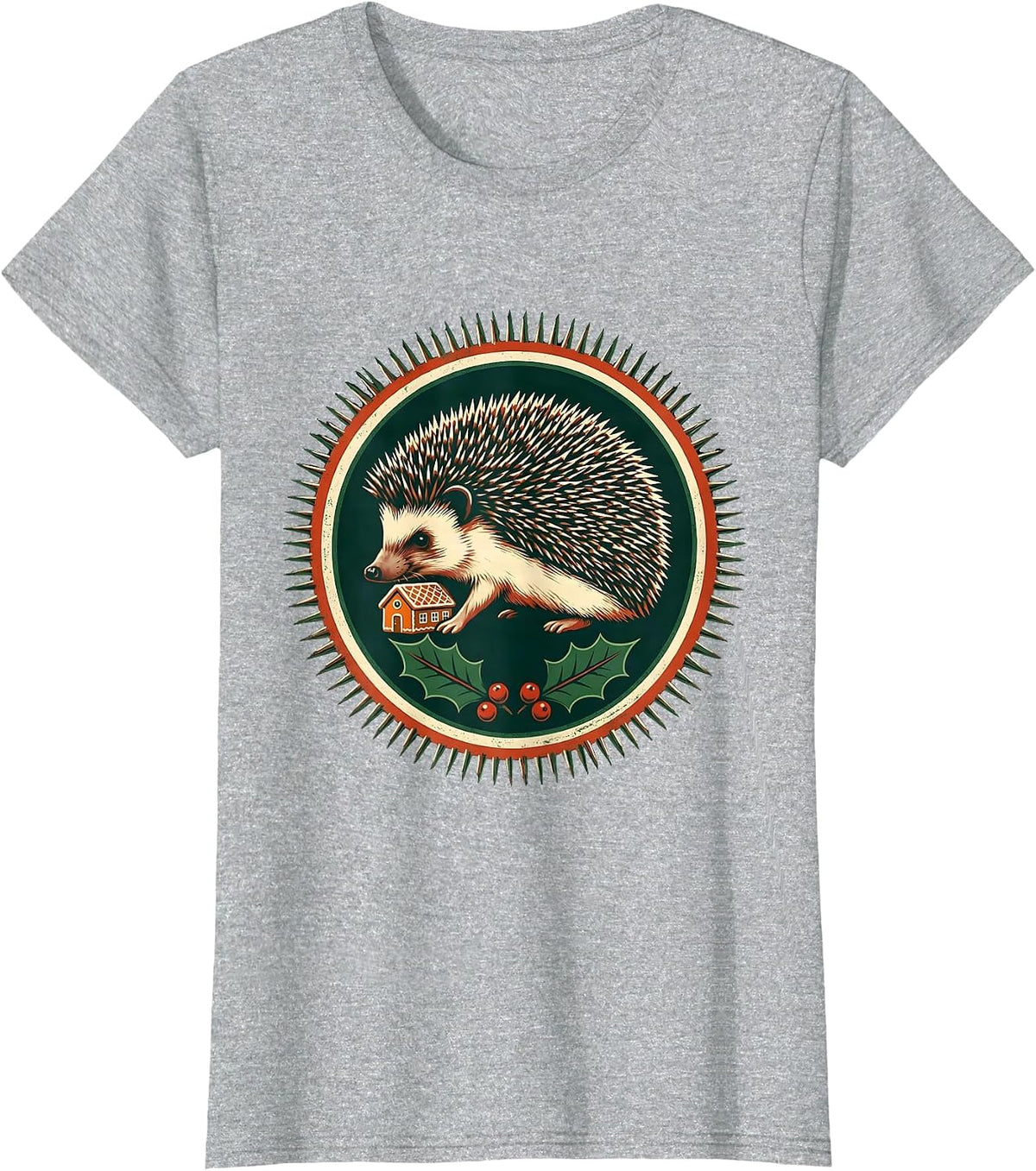 Sealed Hedgehog Gingerbread Badge Cute Christmas Animal T-Shirt - Heather Grey