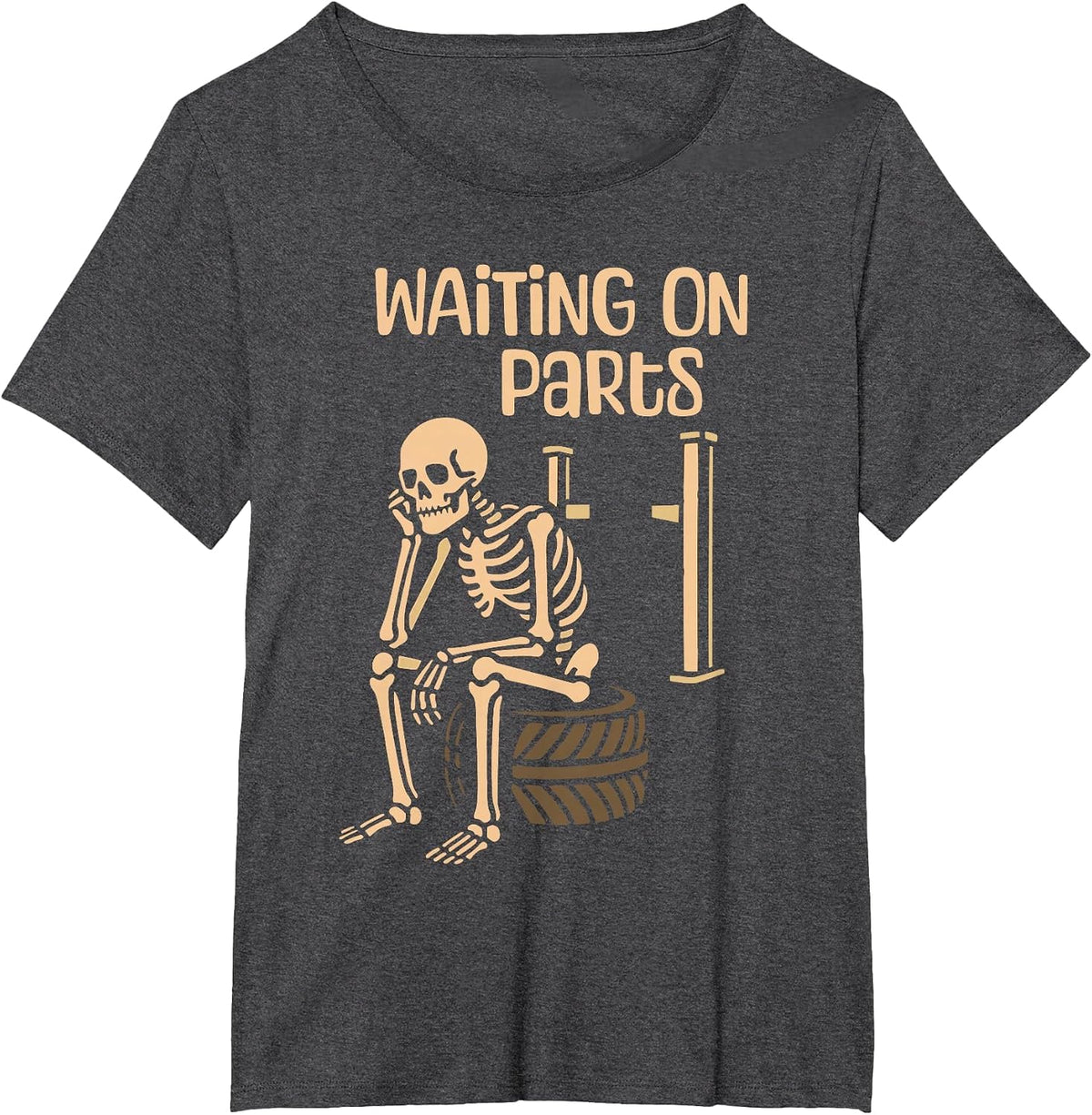 Waiting On Parts Funny Skeleton Auto Mechanic Technician T-Shirt - Dark Heather Grey