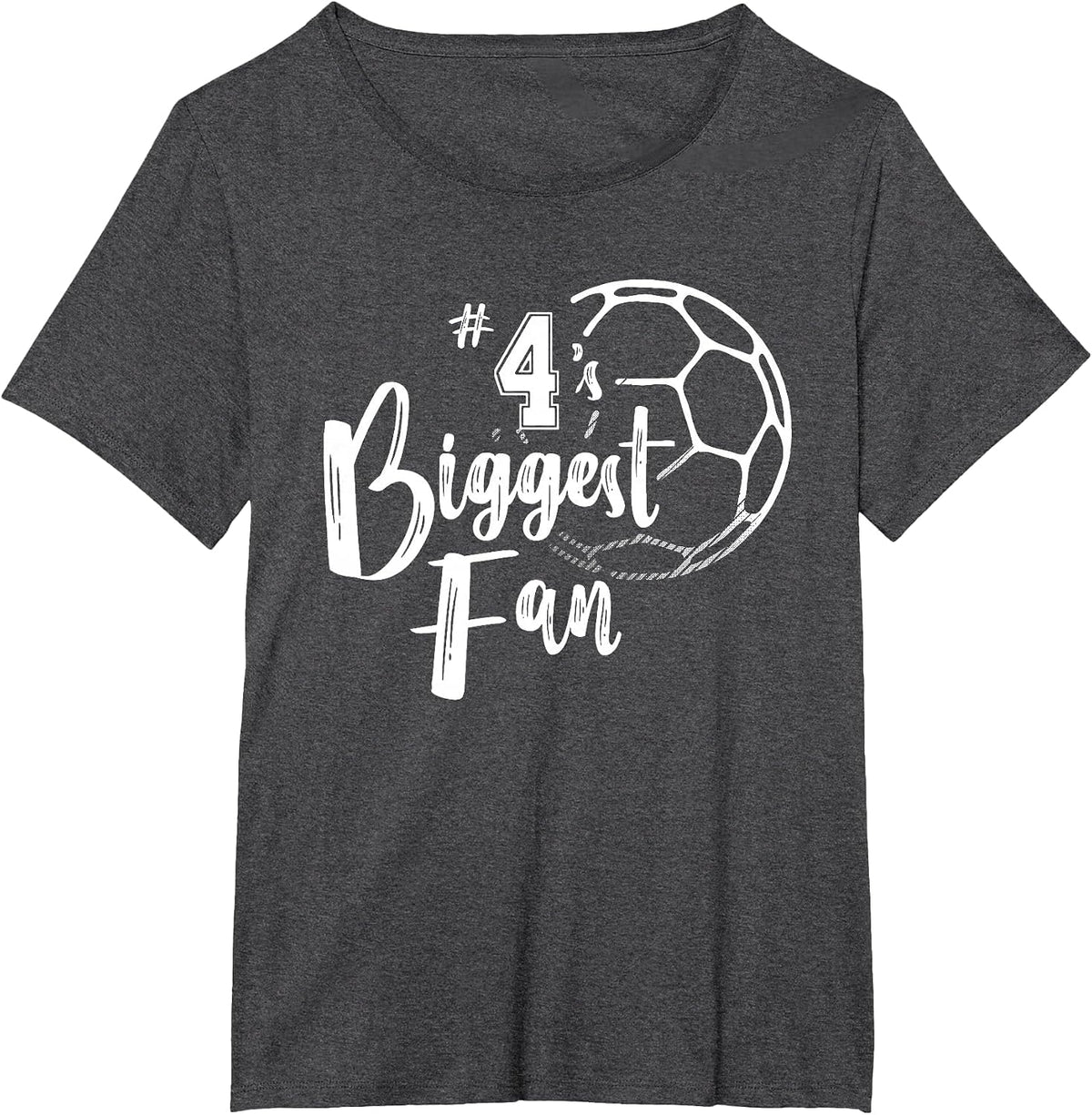 Number 4's Biggest Fan Shirt Soccer Player Mom Dad Family T-Shirt - Dark Heather Grey