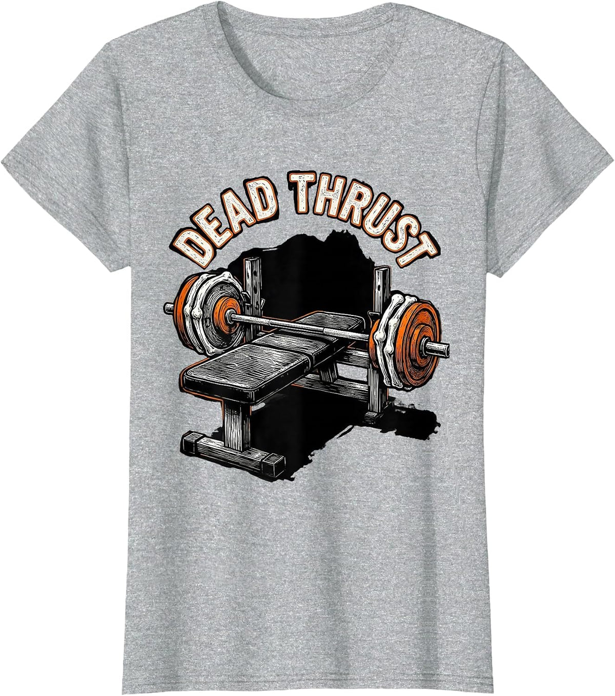 Women's Dead Thrust Linocut Halloween Gym Workout Ghost Pun Humor T-Shirt - Heather Grey