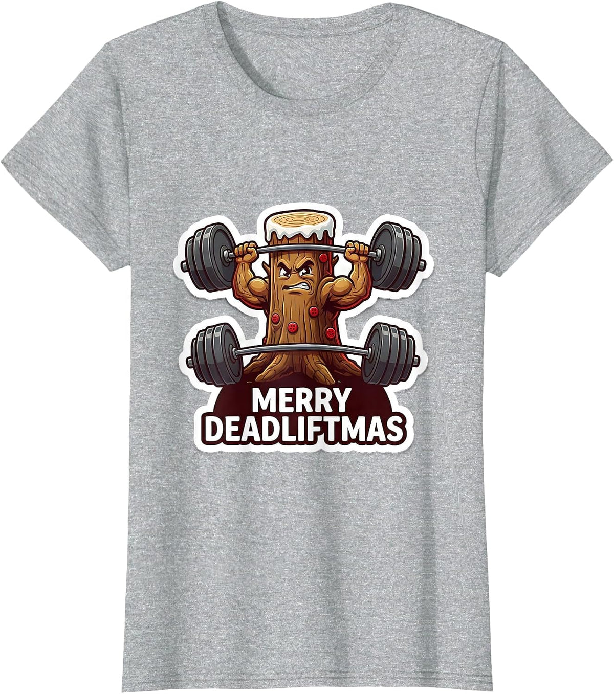 Merry Deadliftmas Funny Christmas Gym Workout Weightlifting T-Shirt - Heather Grey