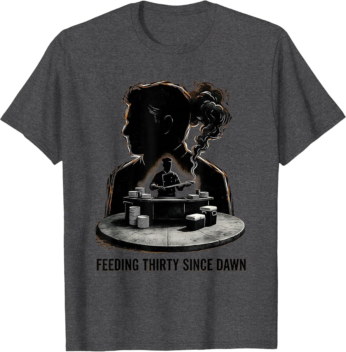 Feeding Thirty Since Dawn Funny BBQ Cookout Party T-Shirt - Dark Heather Grey
