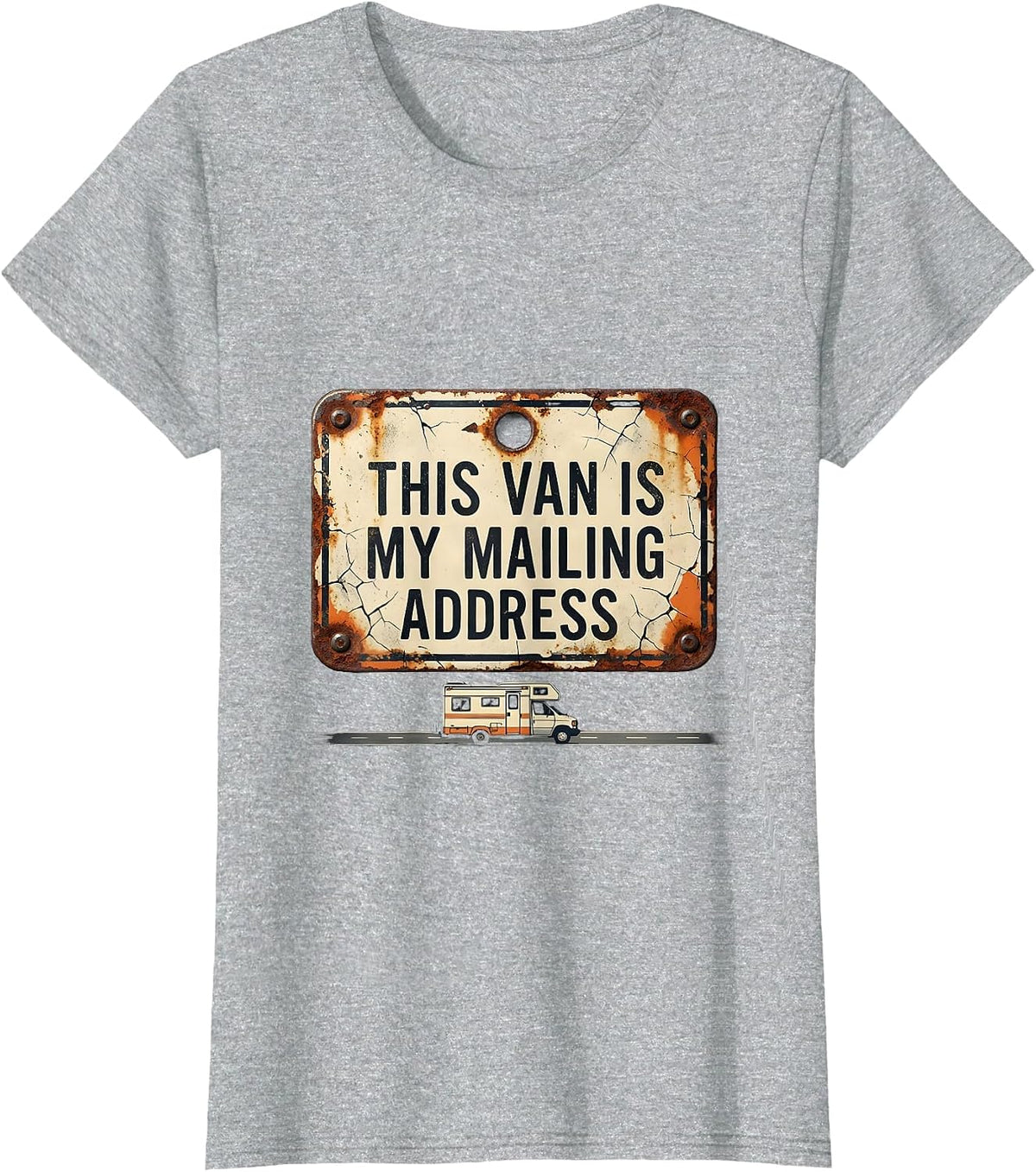 This Van Is My Mailing Address Distressed Van Life Road Trip T-Shirt - Heather Grey