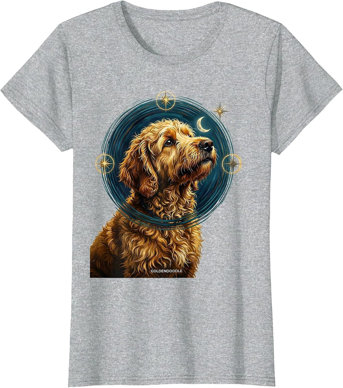GOLDENDOODLE Van Gogh Style Starry Night Dog Portrait Art T-Shirt - Heather Grey
