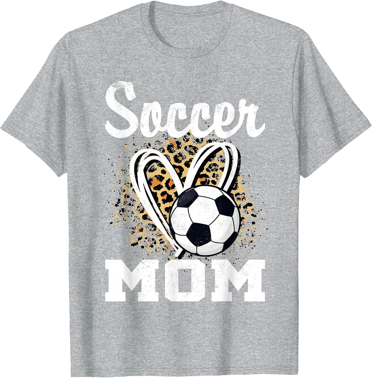 Soccer Mom Leopard Heart T-Shirt - Heather Grey