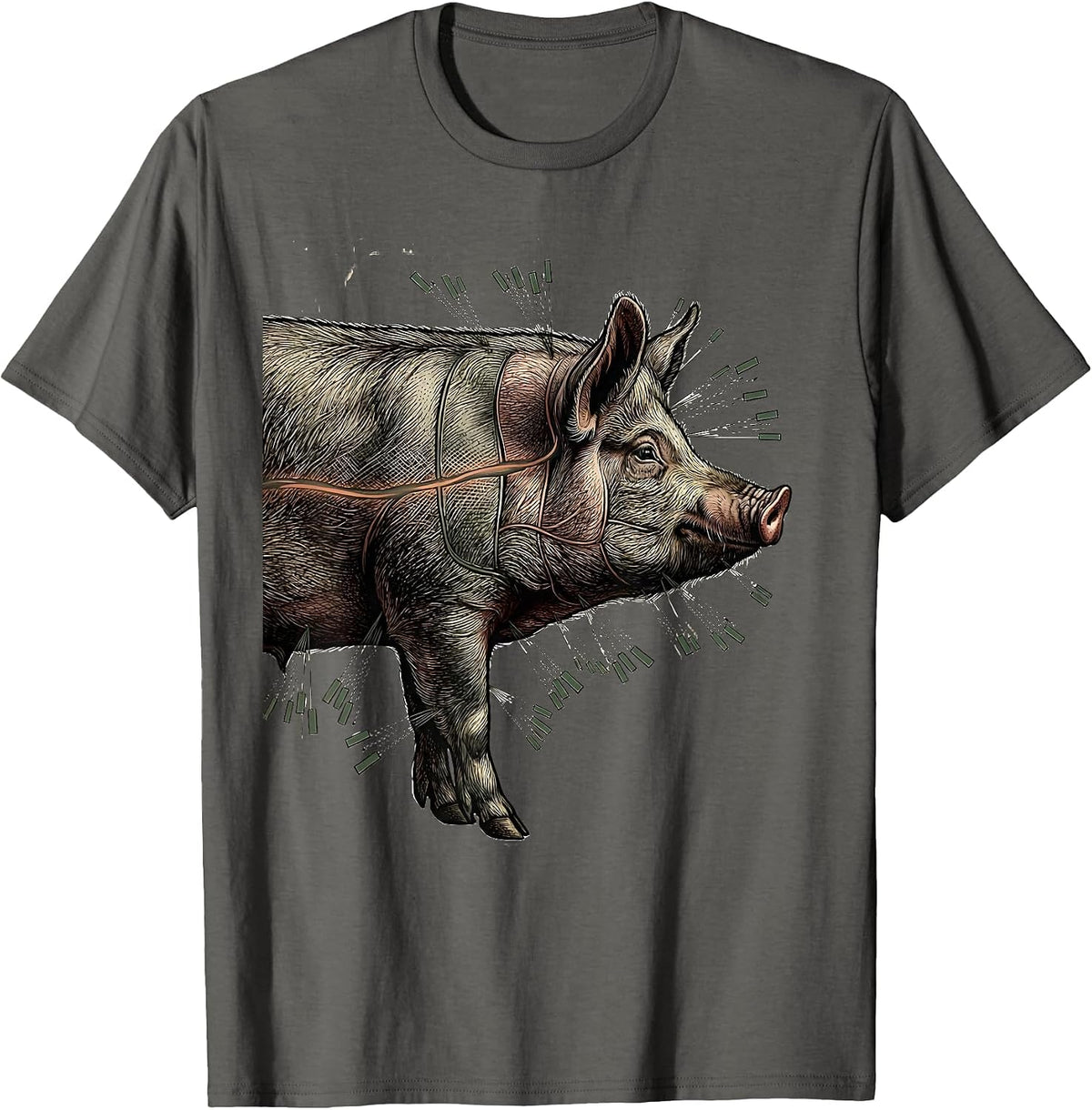 Men's Pig Butcher Cut Diagram Vintage Foodie Gift T-Shirt - Asphalt Grey