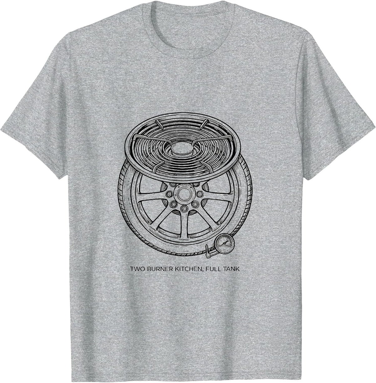 Men's Two Burner Kitchen, Full Tank Retro Van Life Van Dwellers T-Shirt - Heather Grey