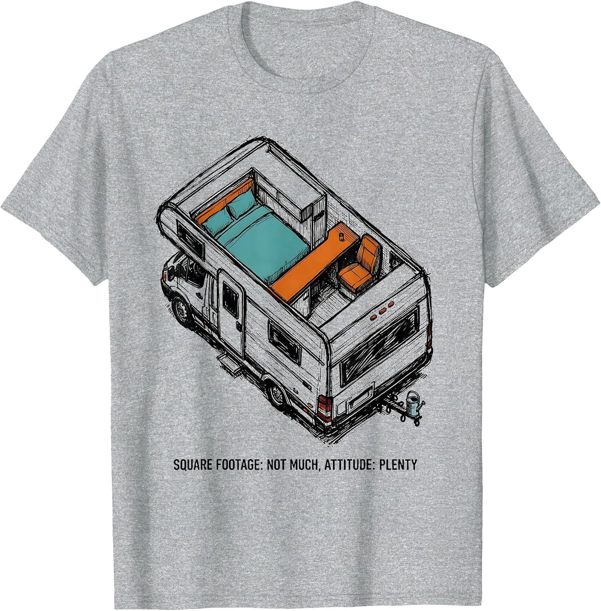 Men's Square Footage: Not Much, Attitude: Plenty Van Life T-Shirt - Heather Grey