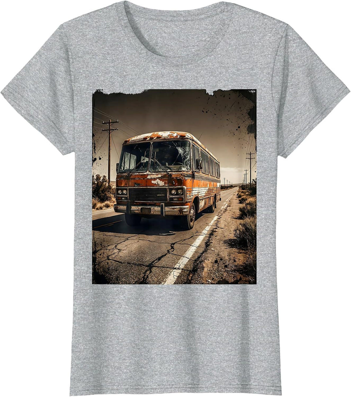 Women's Vintage Tour Van Open Highway Graphic Tee T-Shirt - Heather Grey