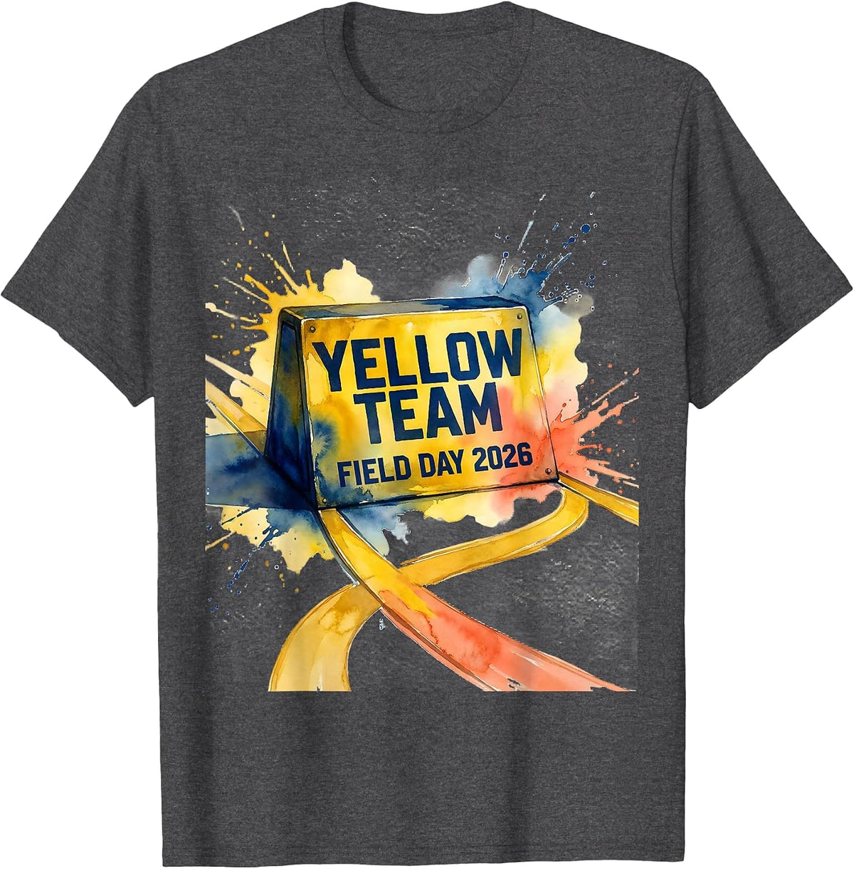 Yellow Team Field Day 2026 Watercolor Teacher Kid T-Shirt - Dark Heather Grey