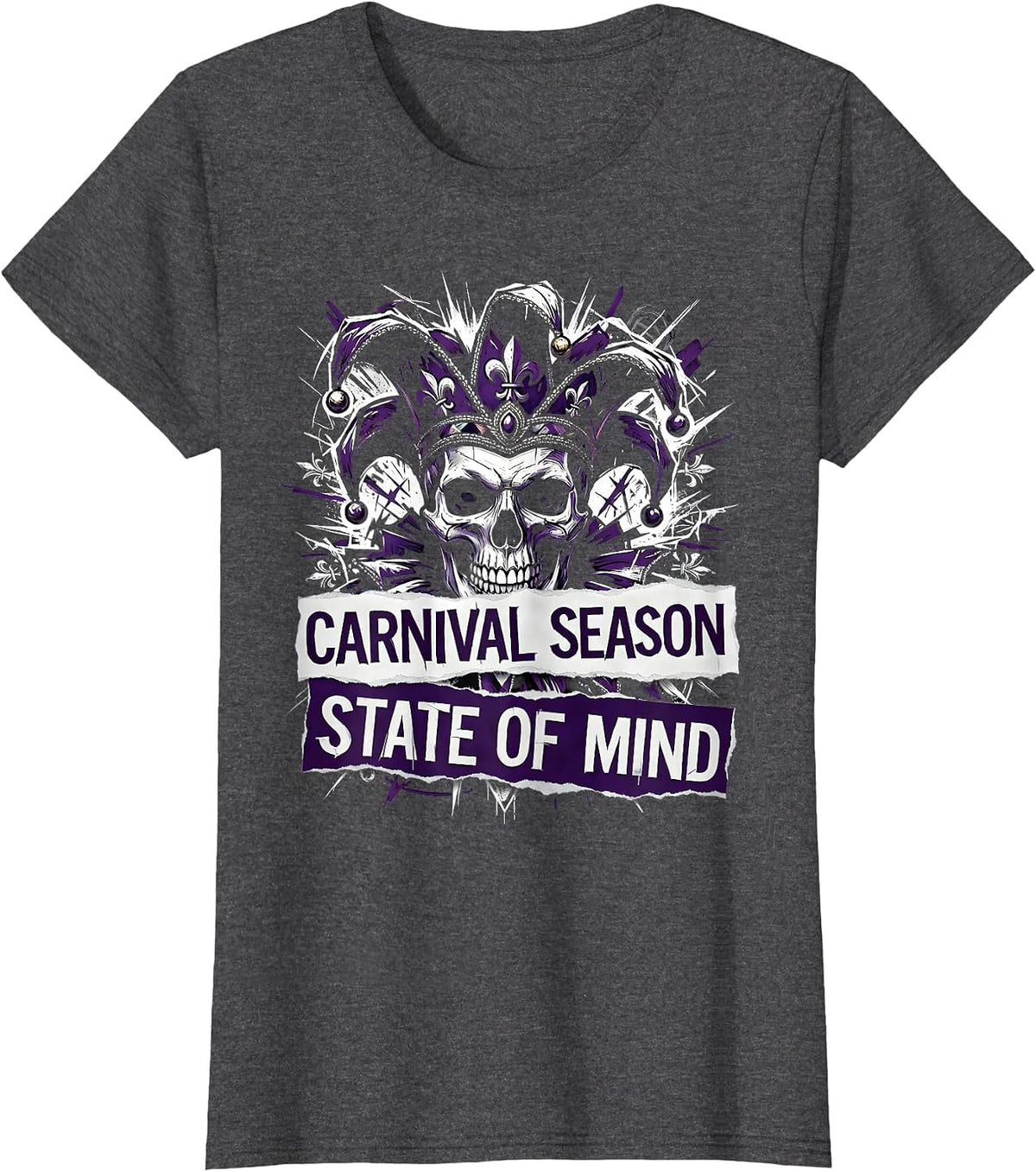 Women's Carnival Season State of Mind Mardi Gras Design T-Shirt - Dark Heather Grey