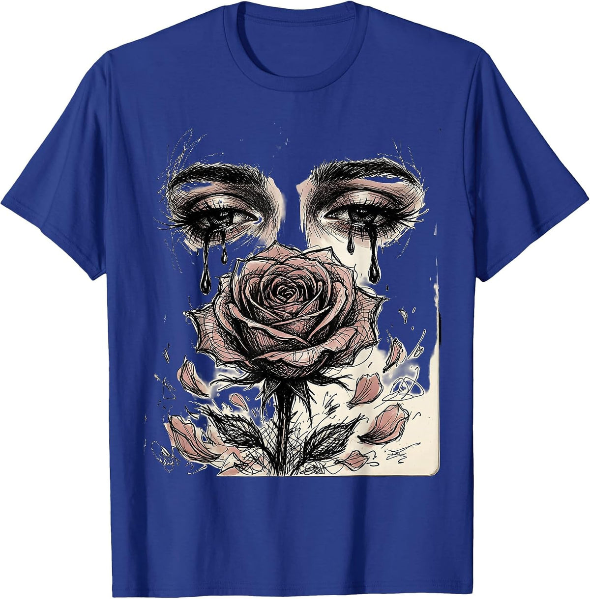Crying Eyes Black Roses Emo Goth Graphic Design T-Shirt - Royal Blue