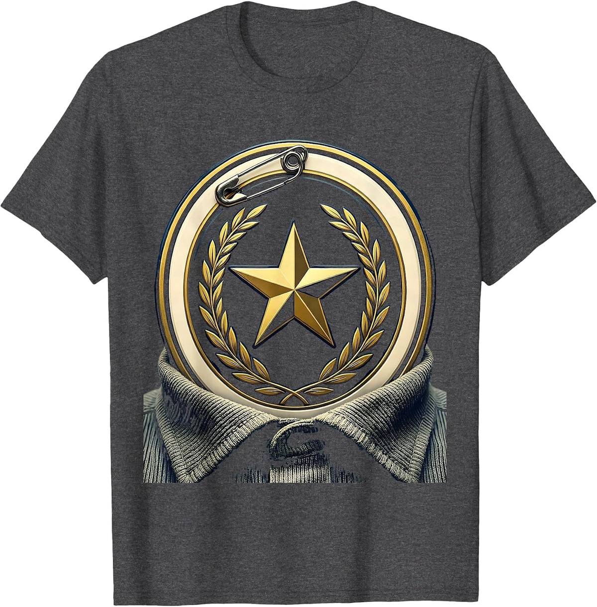 Substitute Teacher Badge Pinned to Wrinkled Shirt T-Shirt - Dark Heather Grey