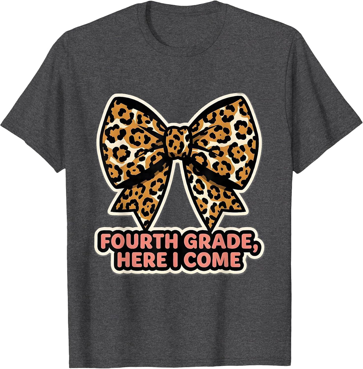 Men's Fourth Grade Here I Come Leopard Print Teacher Back T-Shirt - Dark Heather Grey