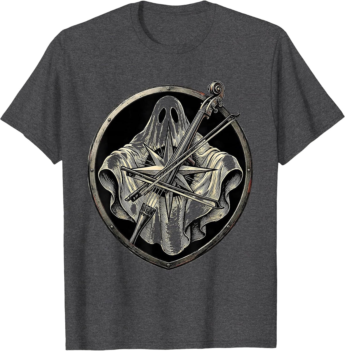 Men's Ghost Musician Teacher Halloween Orchestra Band Humor T-Shirt - Dark Heather Grey