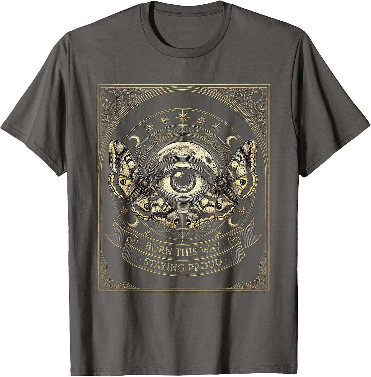 Born This Way Staying Proud Pride Flag Design T-Shirt - Asphalt Grey
