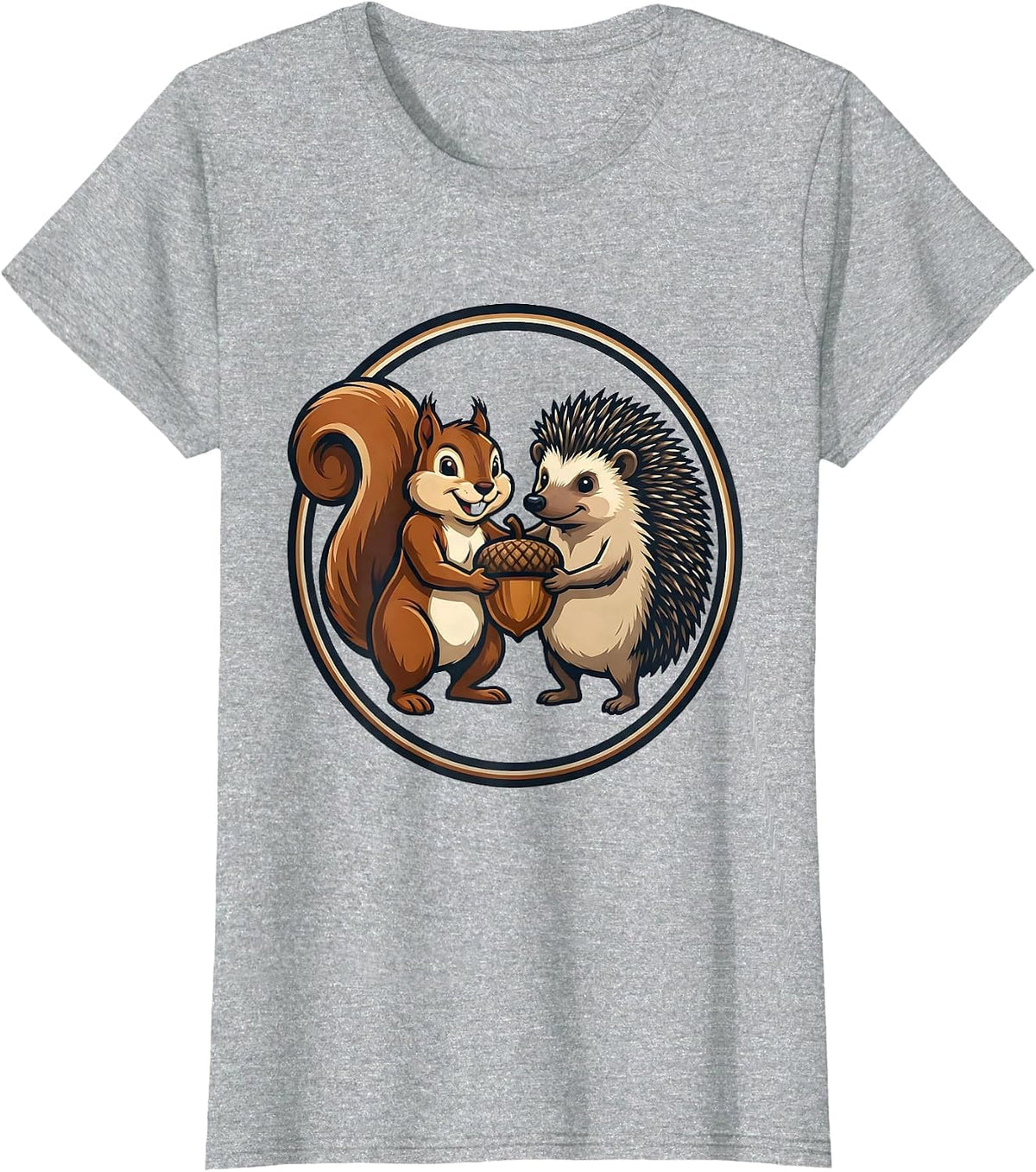 Women's Squirrel And Hedgehog Mascot Friends Novelty Animal Humor T-Shirt - Heather Grey