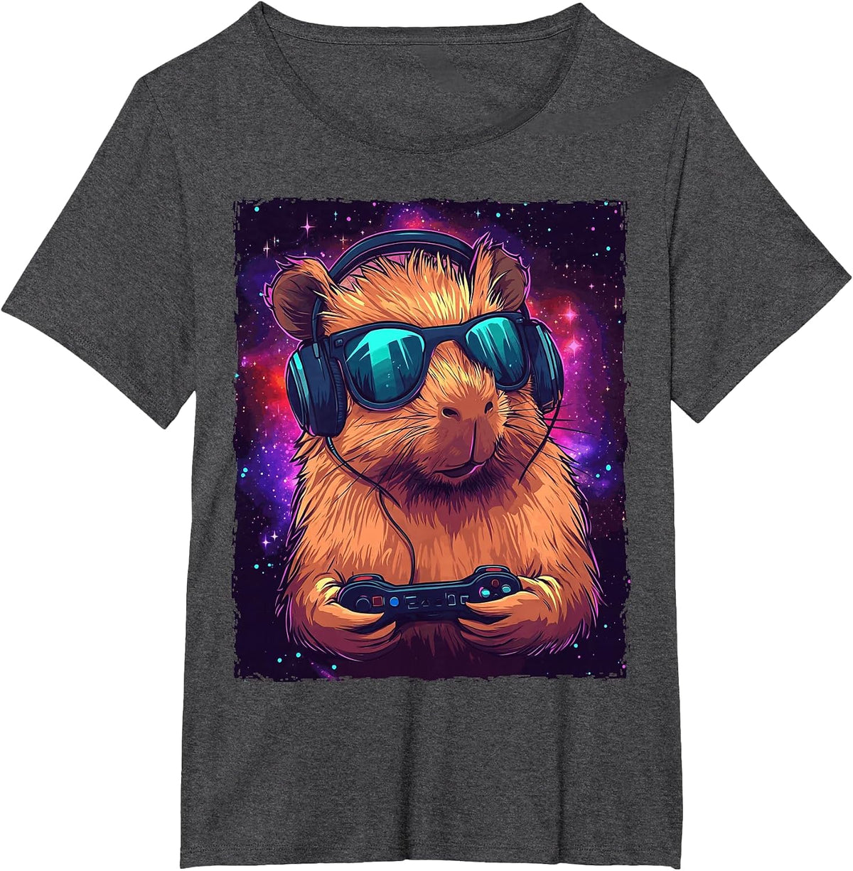 Funny Capybara Video Games T-Shirt - Dark Heather Grey