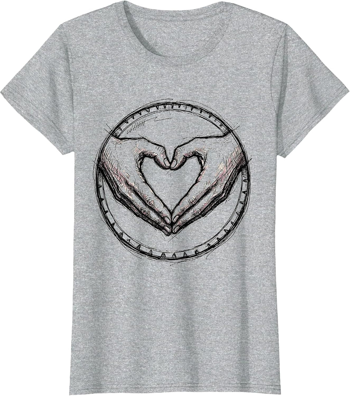 Interlocked Hands Heart Pride Graphic Design T-Shirt - Heather Grey