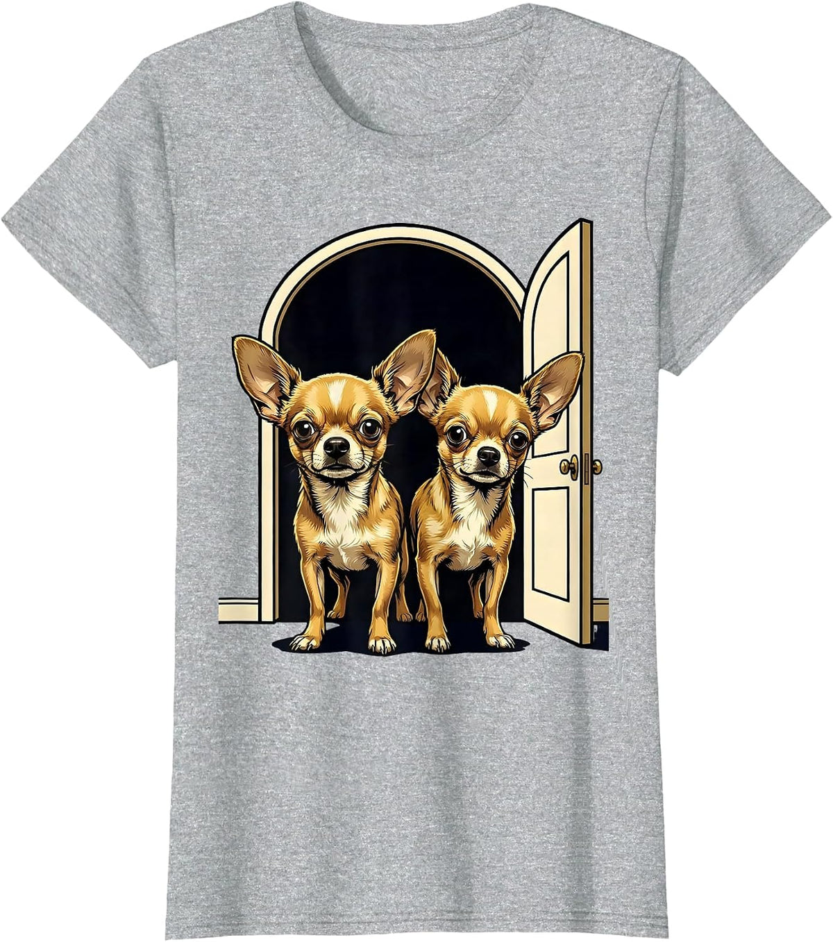 Chihuahua Pair Cartoon Dog Lover Humor T-Shirt - Heather Grey