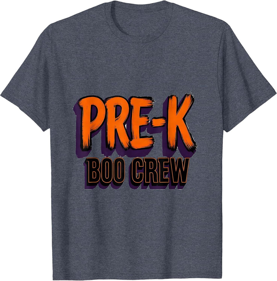 Pre-K Boo Crew Playful Halloween School Spirit Teacher Kids T-Shirt - Heather Blue