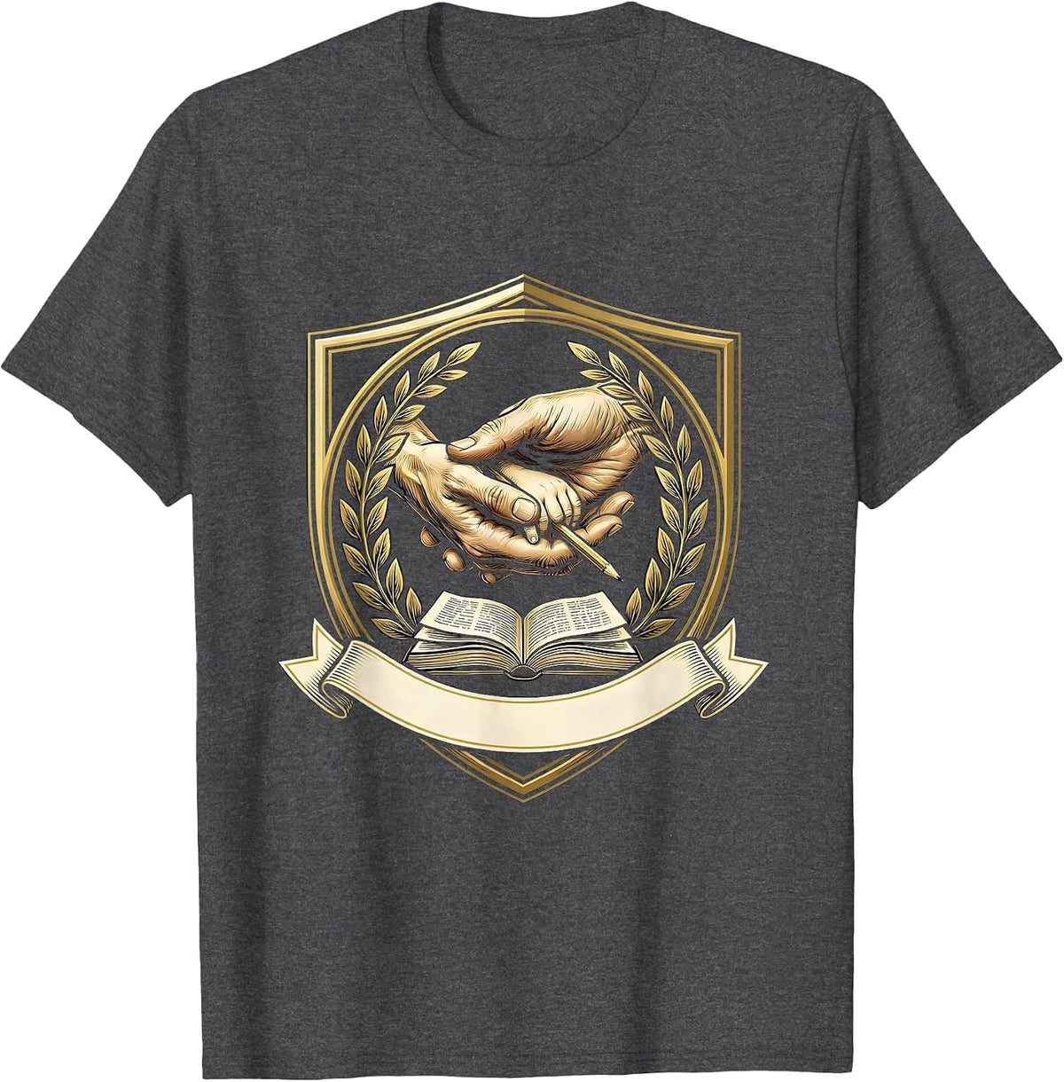 Men's Paraprofessional Teacher's Aide Guiding Child Writing T-Shirt - Dark Heather Grey