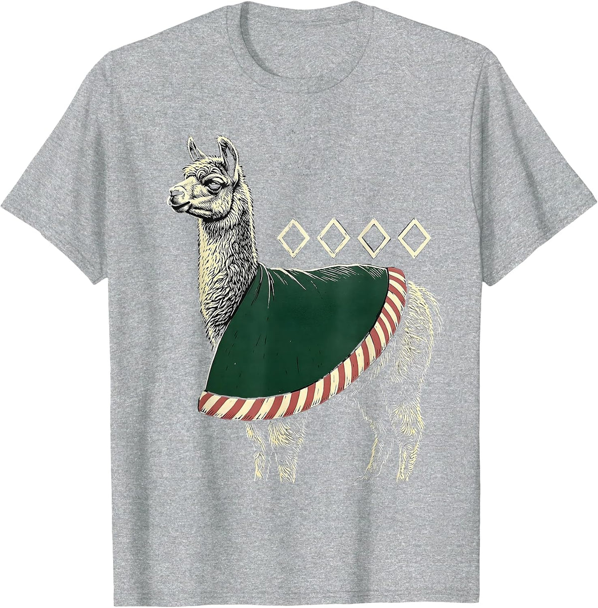 Men's Santa Llama Linocut Funny Christmas Animal Lover Gift T-Shirt - Heather Grey