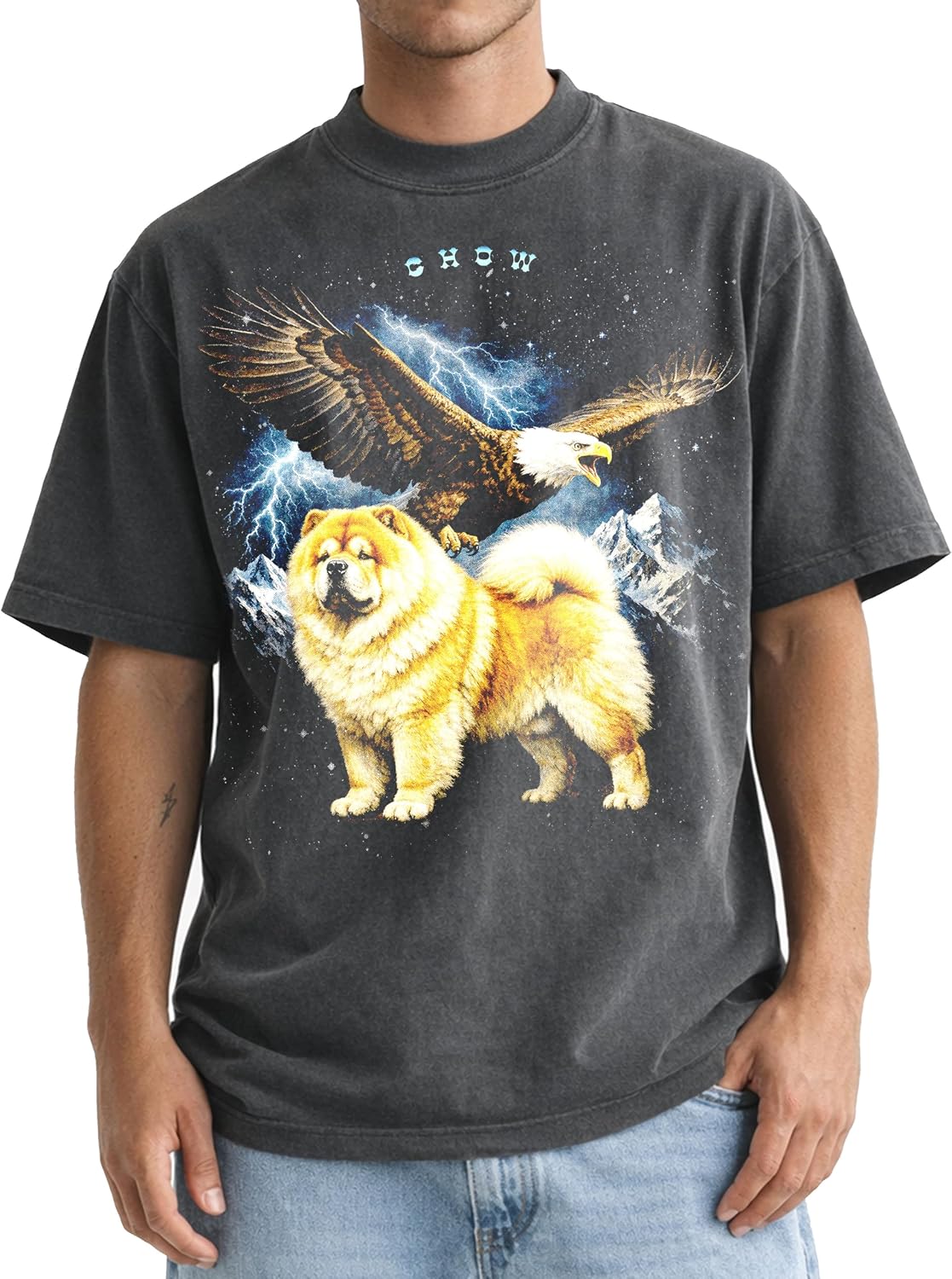 Shaka Wear Dogs & Bald Eagle Thunder - Faded Max-Heavyweight 7.5oz Oversized Tshirt - Chow