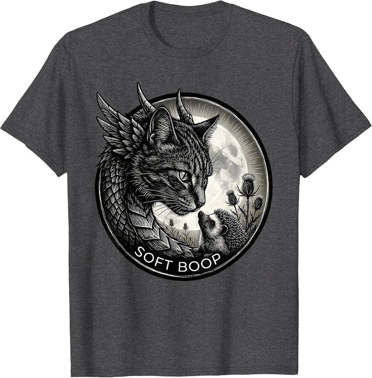 Men's Soft Boop Scratchboard Dragon Cat Fantasy Humor T-Shirt - Dark Heather Grey
