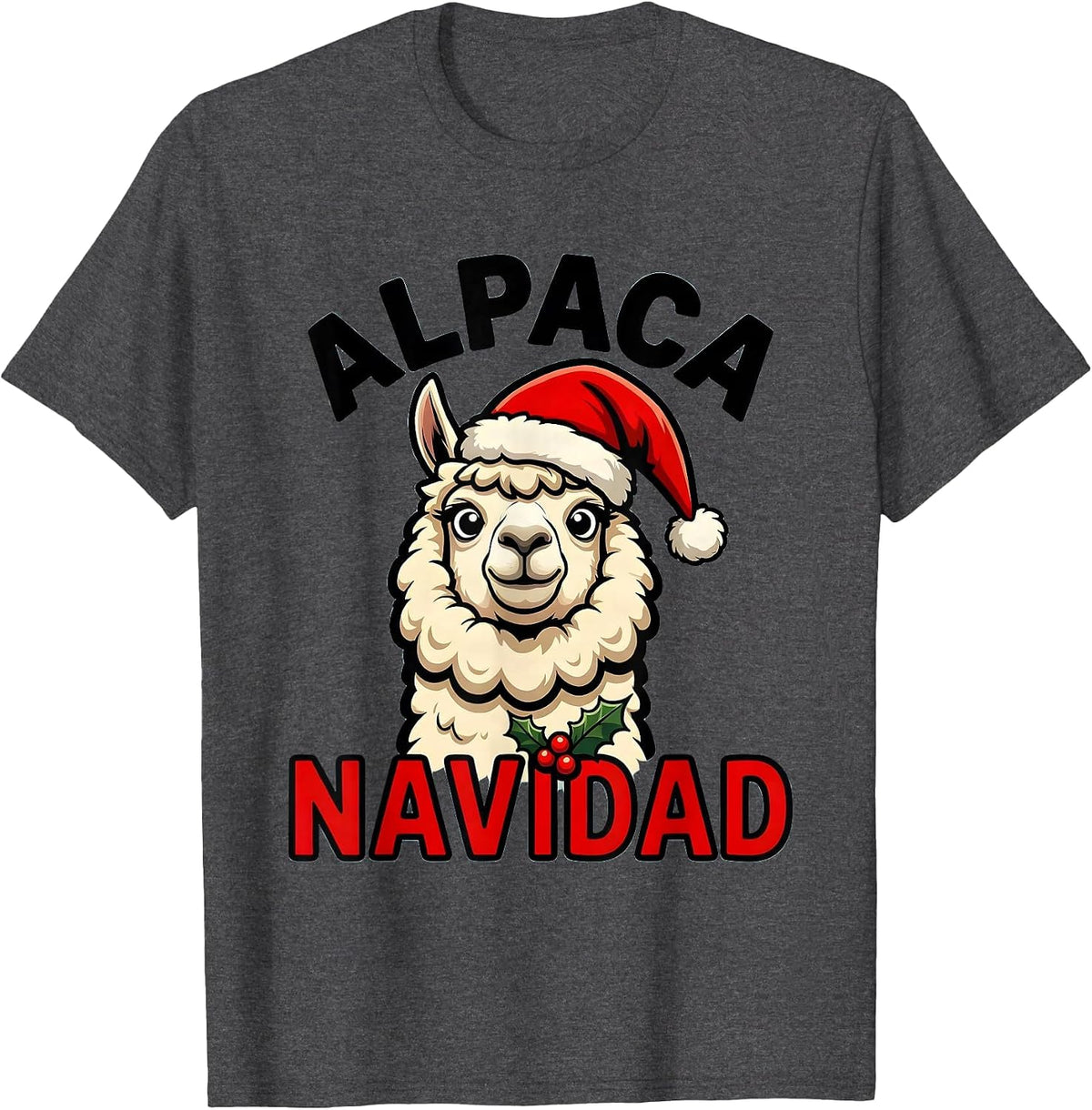 Men's Alpaca Navidad Funny Cartoon Christmas Pun Novelty Gift T-Shirt - Dark Heather Grey