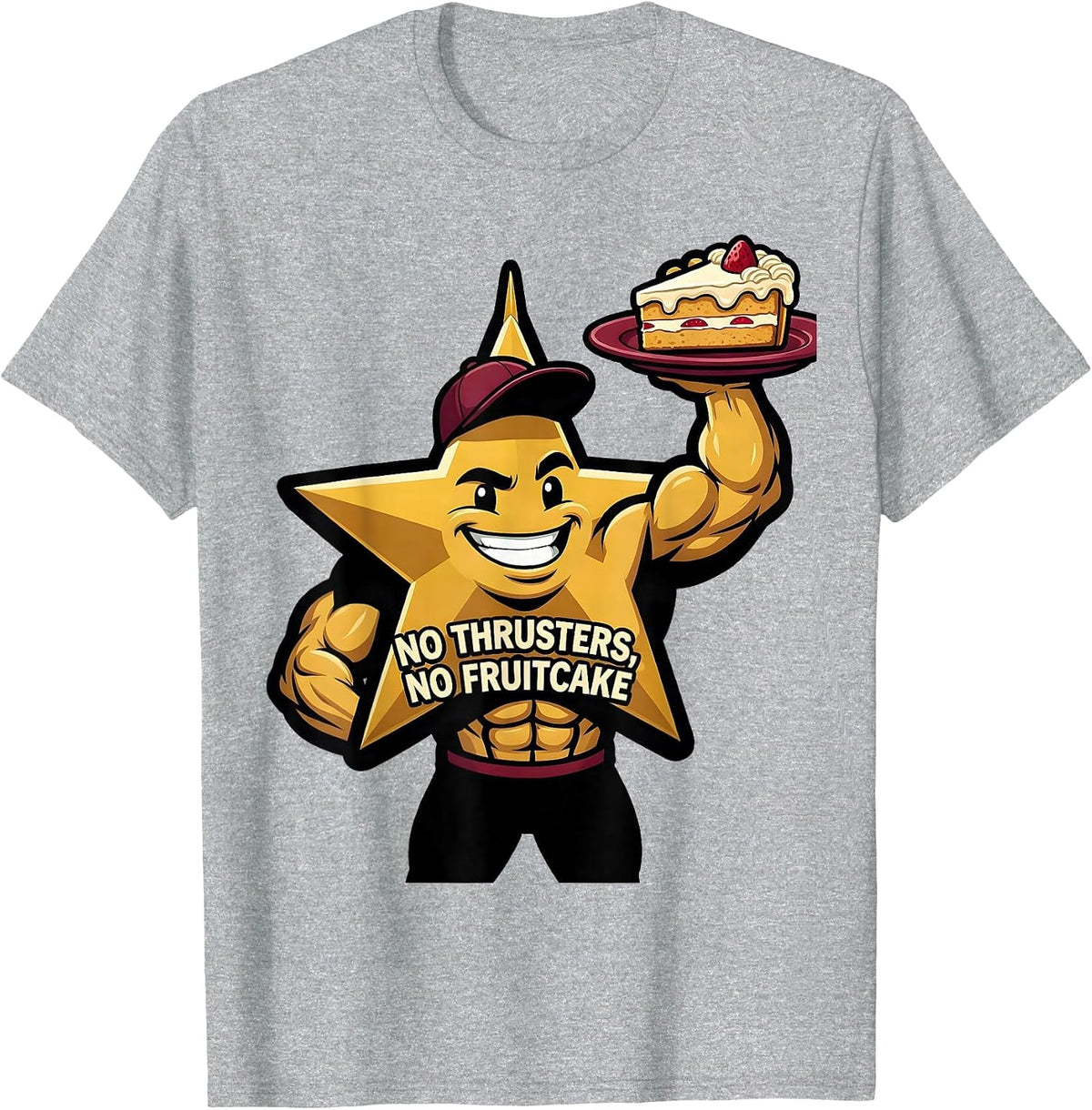 No Thrusters, No Fruitcake Funny Gym Bodybuilder Christmas T-Shirt, Men, Heather Grey, X-Large - As Pictured