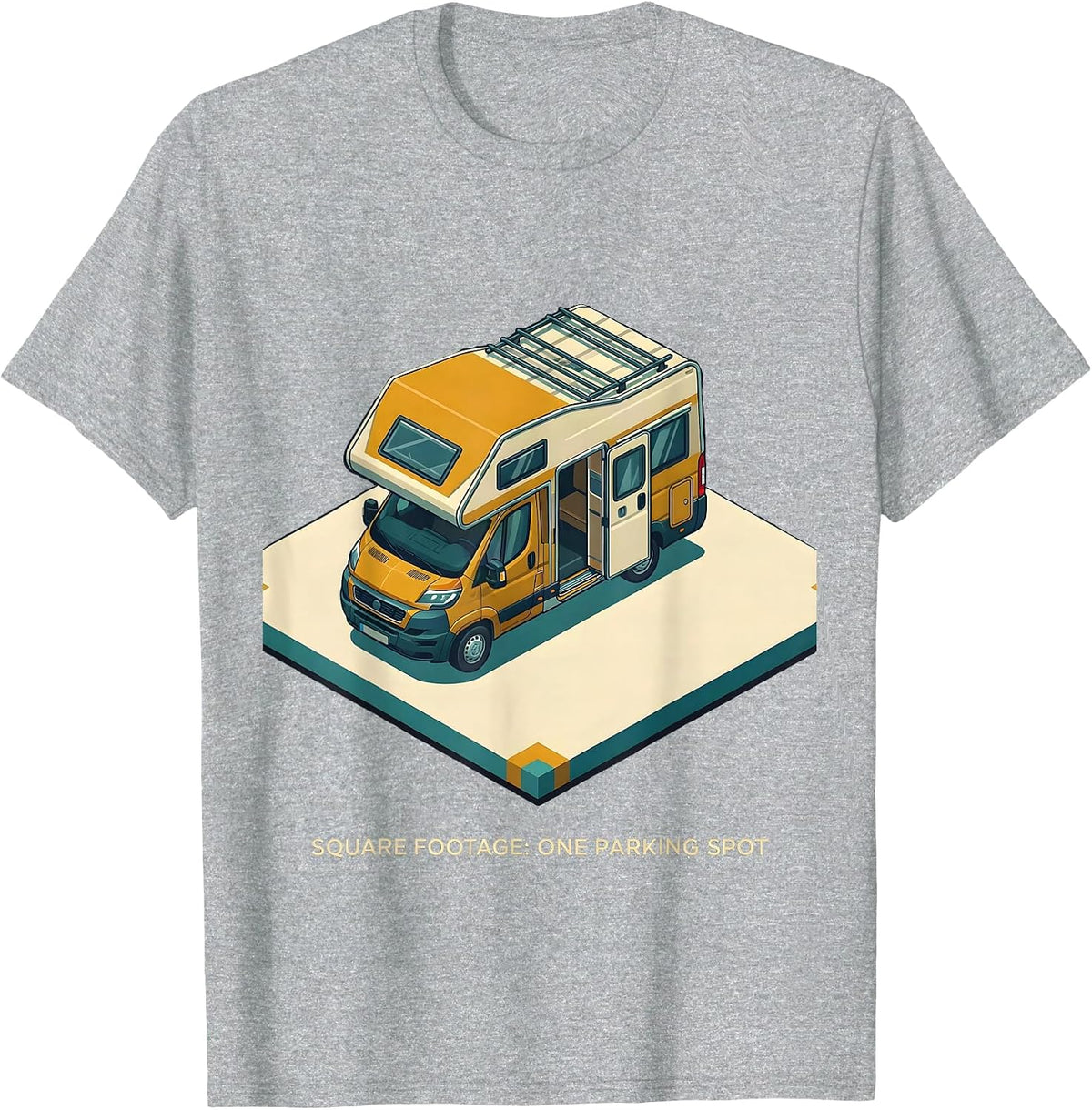 Men's Square Footage: One Parking Spot Retro Van Life Camper Van T-Shirt - Heather Grey