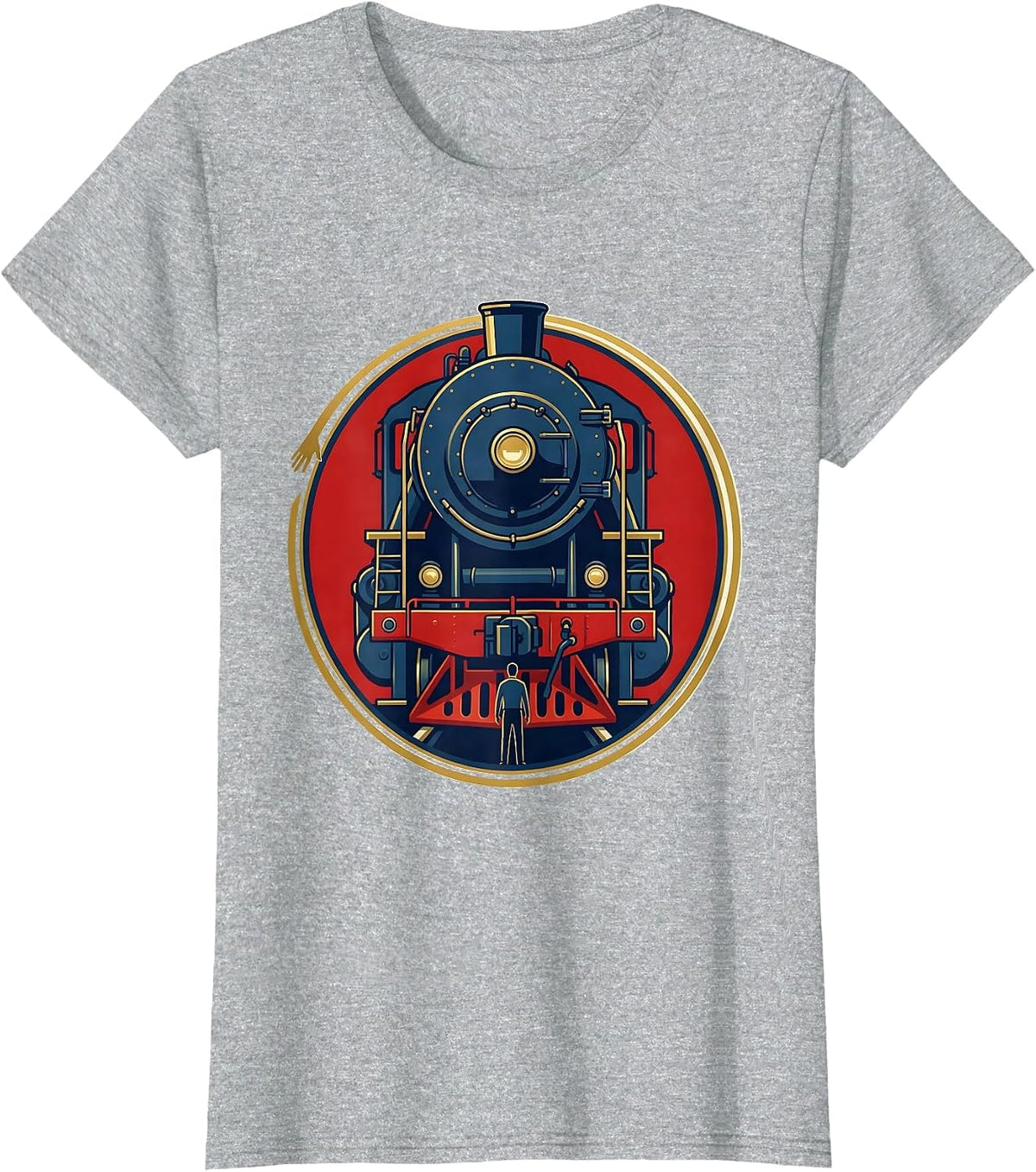 Railway Emblem Locomotive Humor Train Enthusiast T-Shirt - Heather Grey