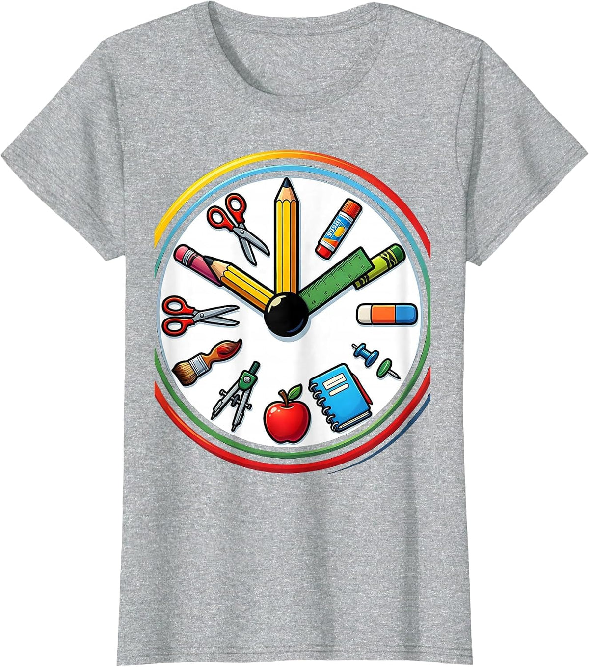 4th Grade Teacher Clock School Supplies Gift T-Shirt - Heather Grey