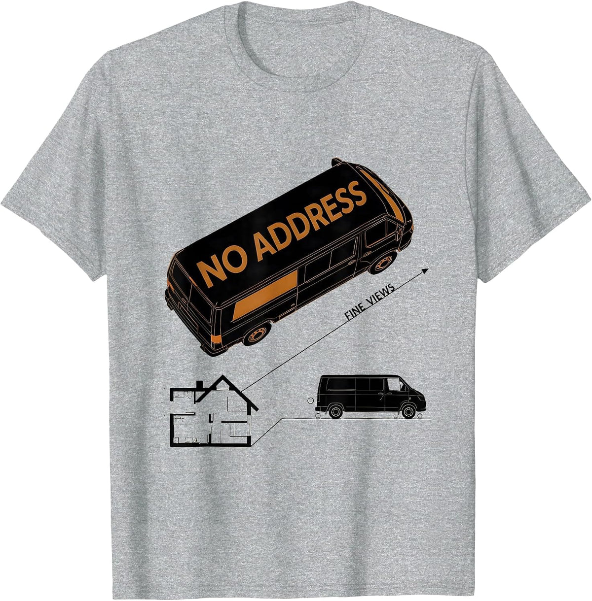 Men's No Address Fine Views Bauhaus Modernist Van Life Retro T-Shirt - Heather Grey