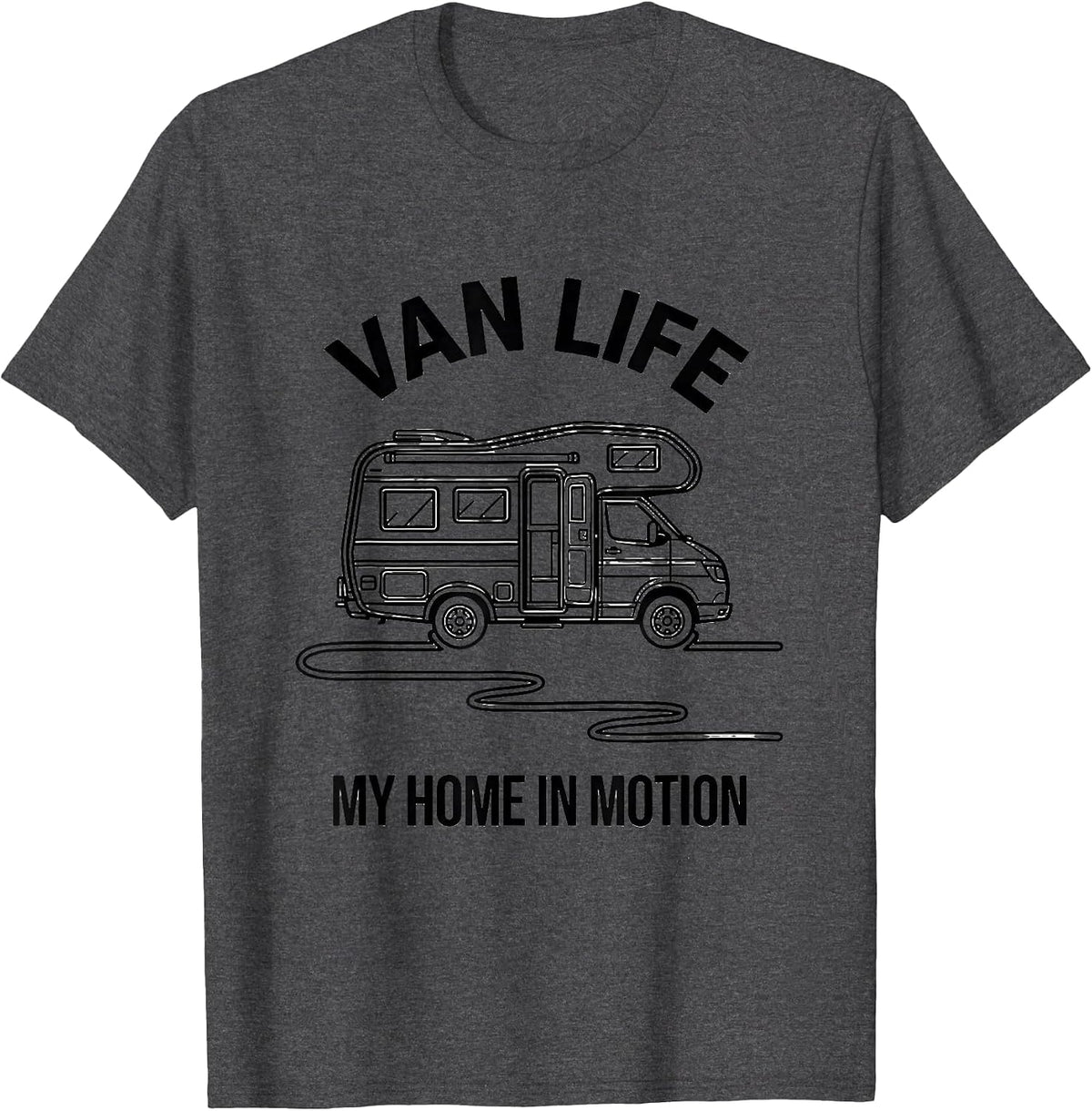 Men's Van Life, My Home In Motion Retro Camper Vanlife Nomads T-Shirt - Dark Heather Grey