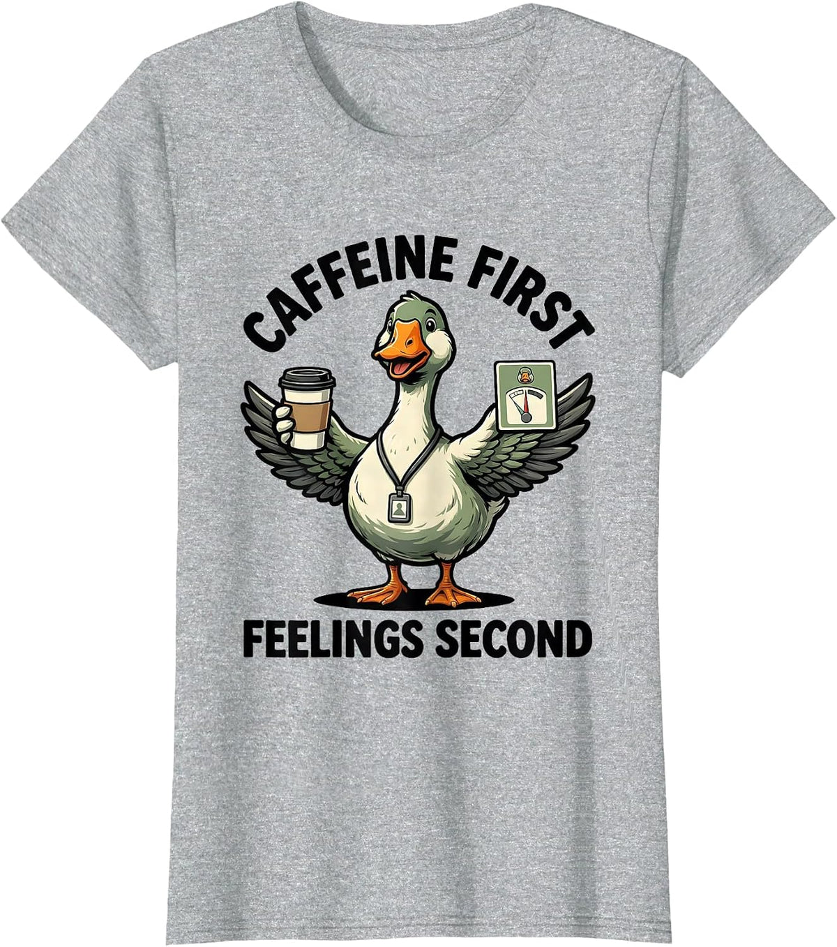 Caffeine First, Feelings Second Funny Mental Health T-Shirt - Heather Grey